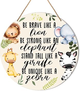 Muktoujaumai Baby Girl Boy Nursery Wall Decor, Safari Nursery Hanging Sign Decor Woodland Wall Decoration Jungle Wood Sign for Kids Bedroom, Playroom, Gift for Newborn Baby Girl Boy Toddler