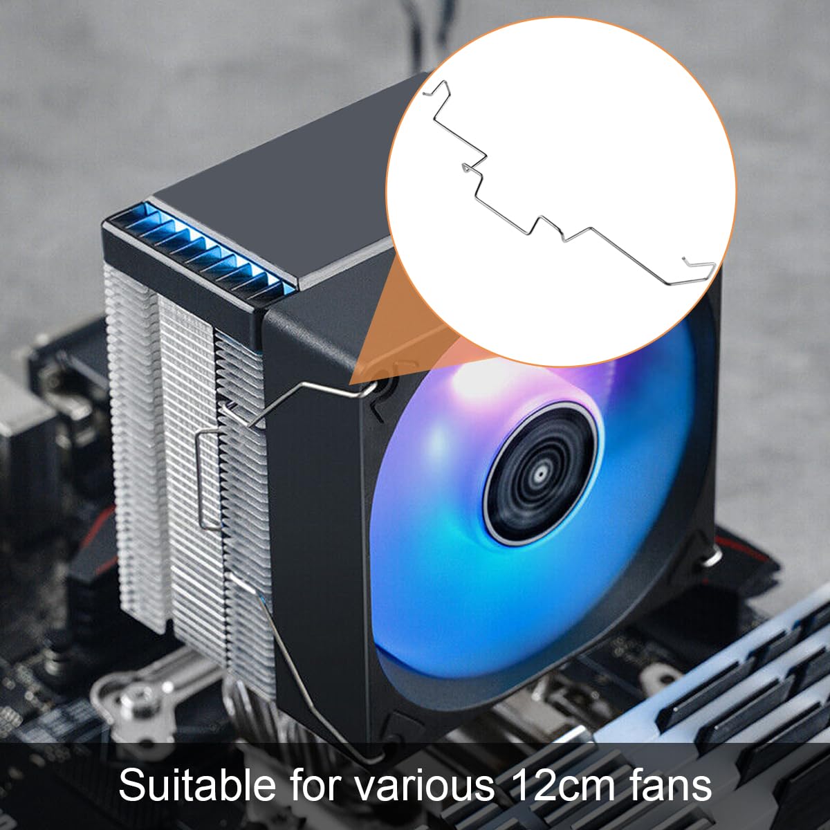 Fan Buckle CPU Radiator Cooling Clip PC Fan Hook 12cm Wire Buckle Upper Hook Type Fixing Clip Bracket for Computer Mainboard Fan Heatsink, Elastic Steel Metal, 8 Pcs - 3