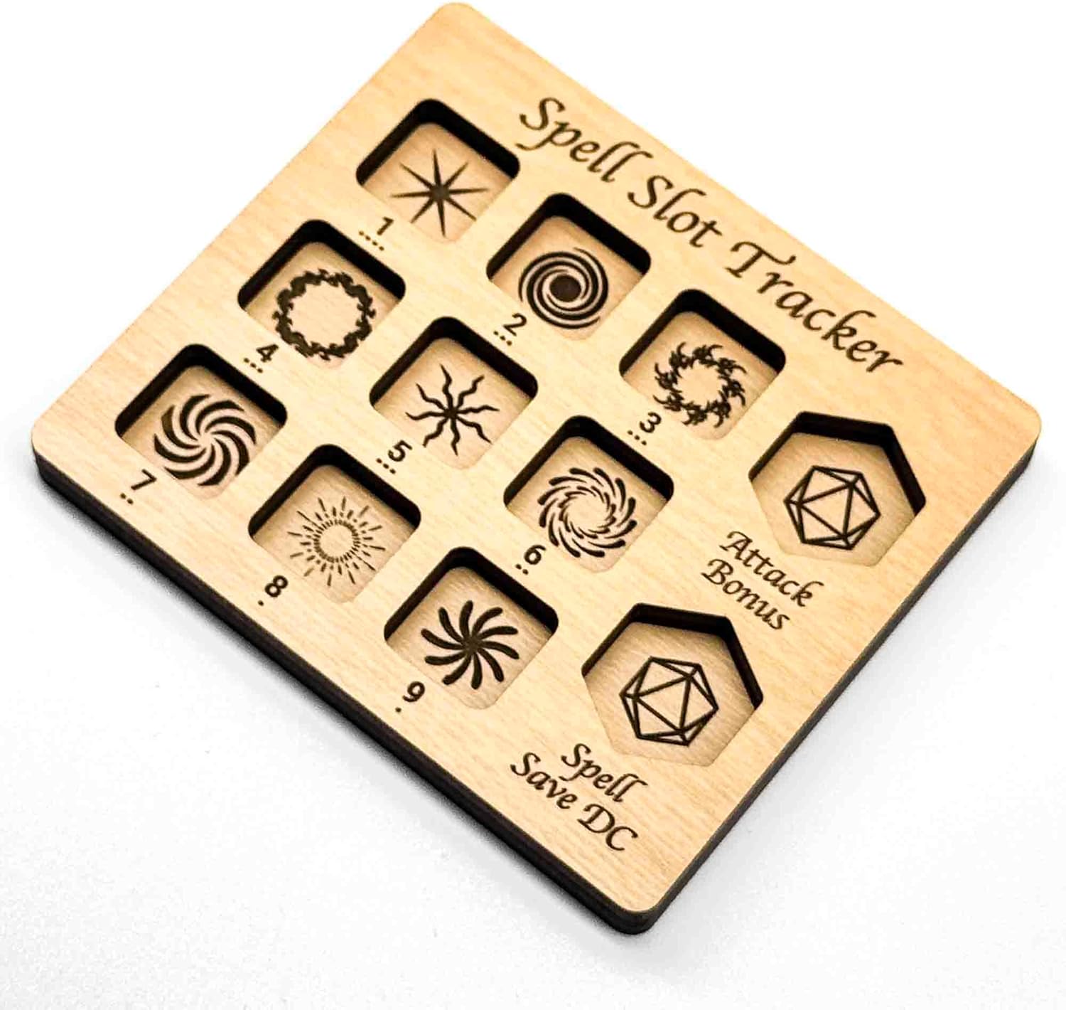 Dice Spell Slot Tracker Tool, TTRPG Caster Board, Handmade Wooden Magic Combat Counter with Dice, DND Accessory Gift for Wizard Sorcerer Cleric