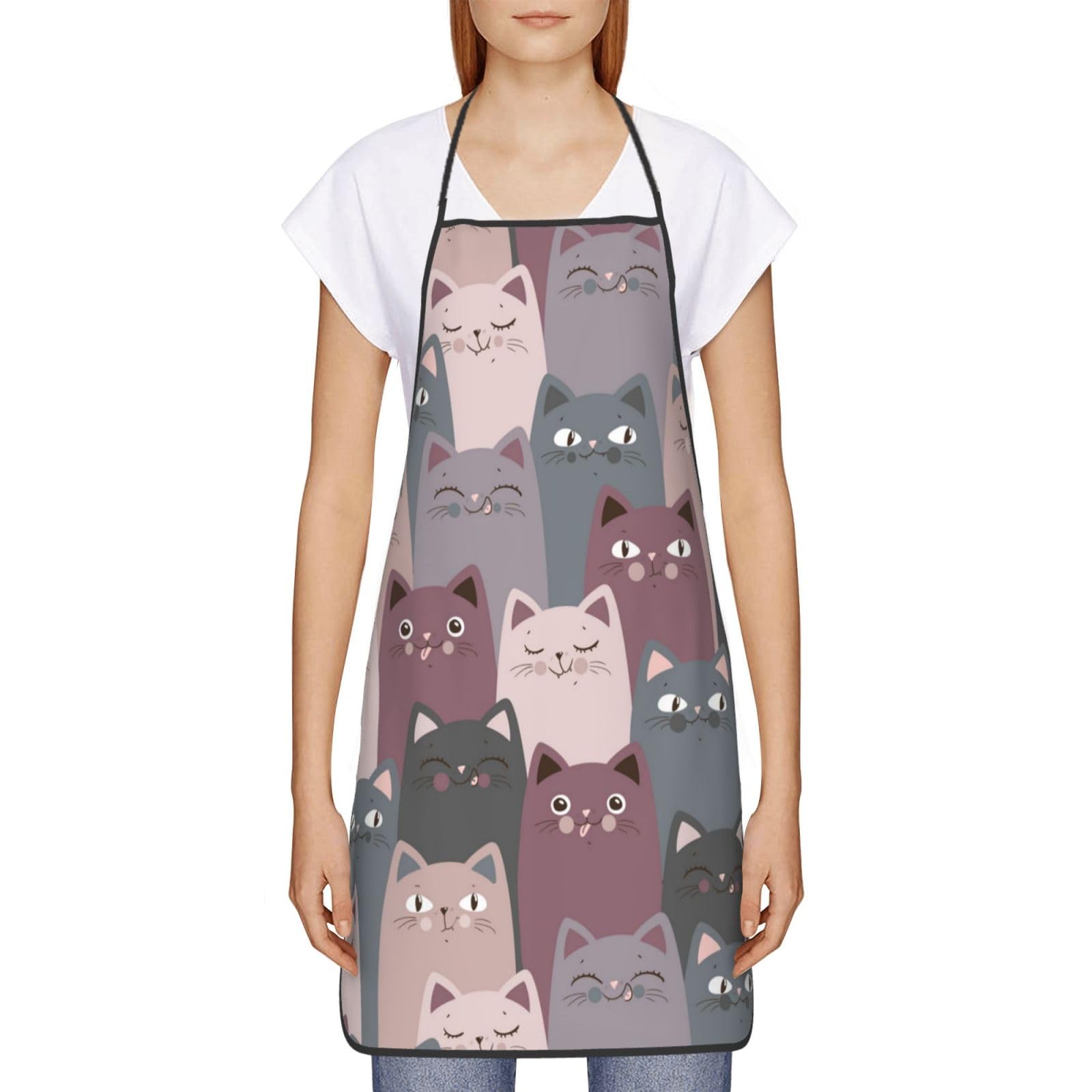 Hceaatb Delantal resistente a las manchas con diseño de gato, unisex, impermeable, para cocinar, hornear, cocina, restaurante, delantal pintado a mano, blanco, Taille unique