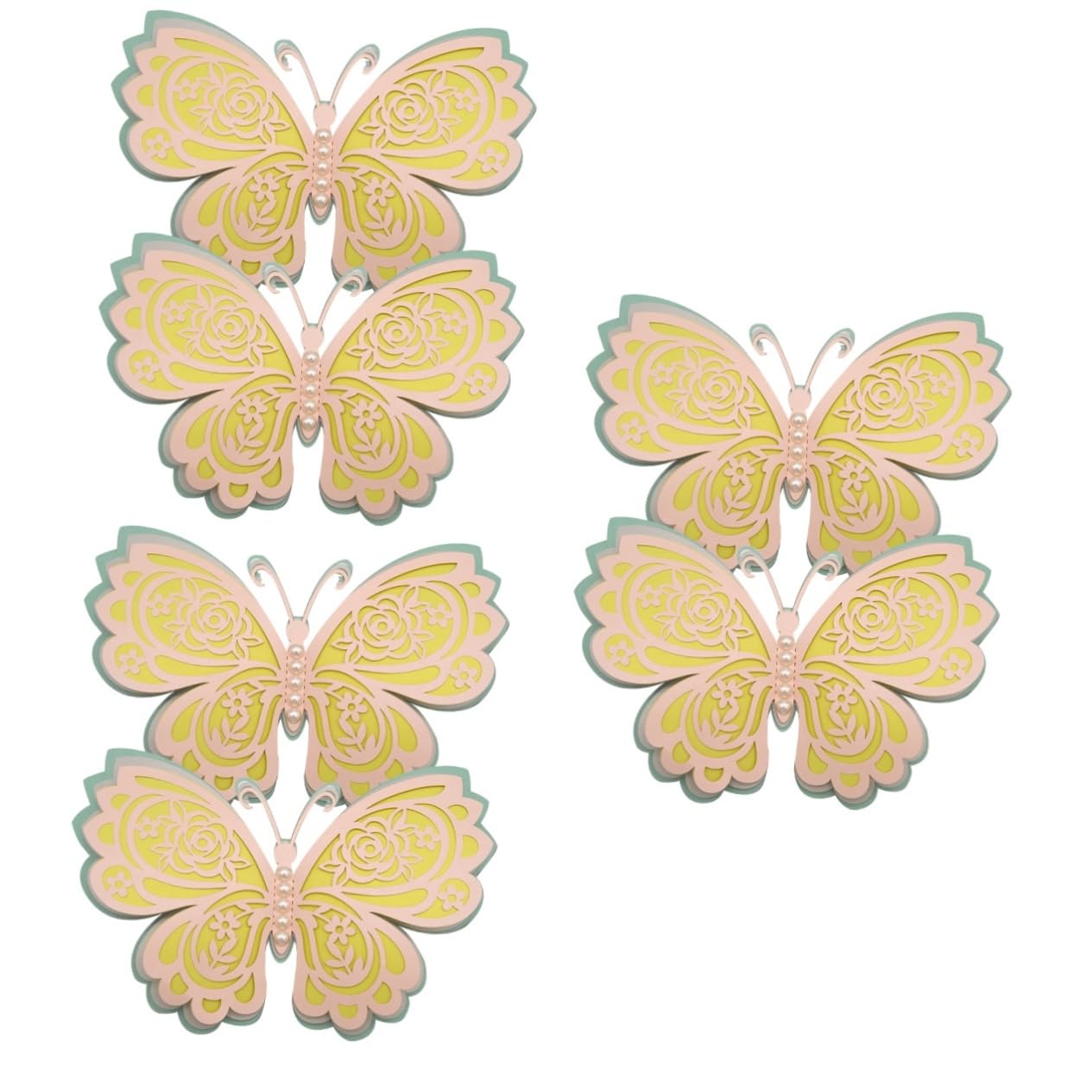 ibasenice 6stücke Schmetterlings Wandsticker Dekorative Perlen Wandaufkleber Für Hochzeit Party Und Zuhause Vierlagige Realistische Wanddekoration Einfach Anzubringen