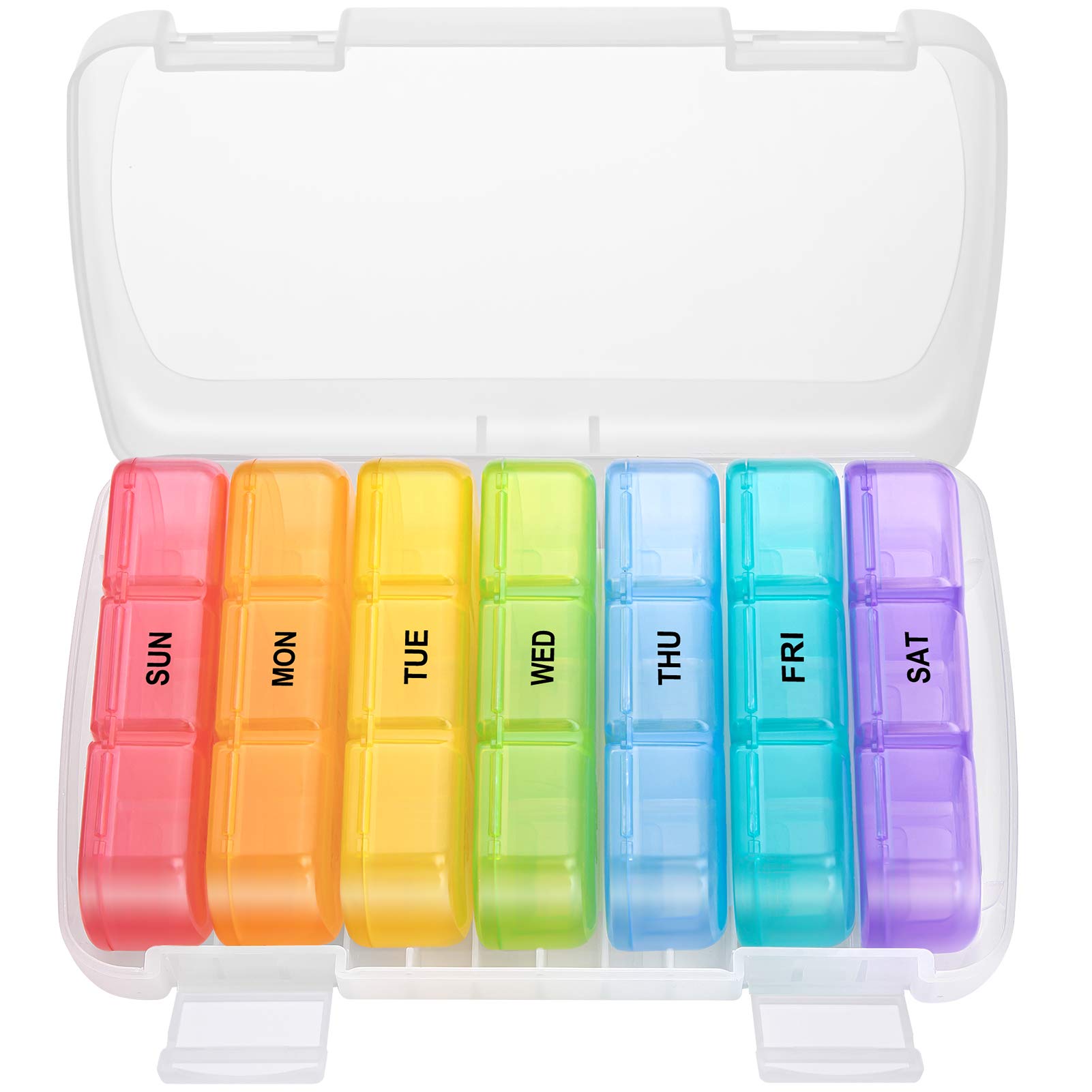 DANYING Pill Organizer 3 Times a Day with Dust-Proof Case, Weekly Pill Box Morning Noon Night, Large Pill Case 3X a Day, Rainbow Pill Container 7 Day, Vitamin Organizer Case