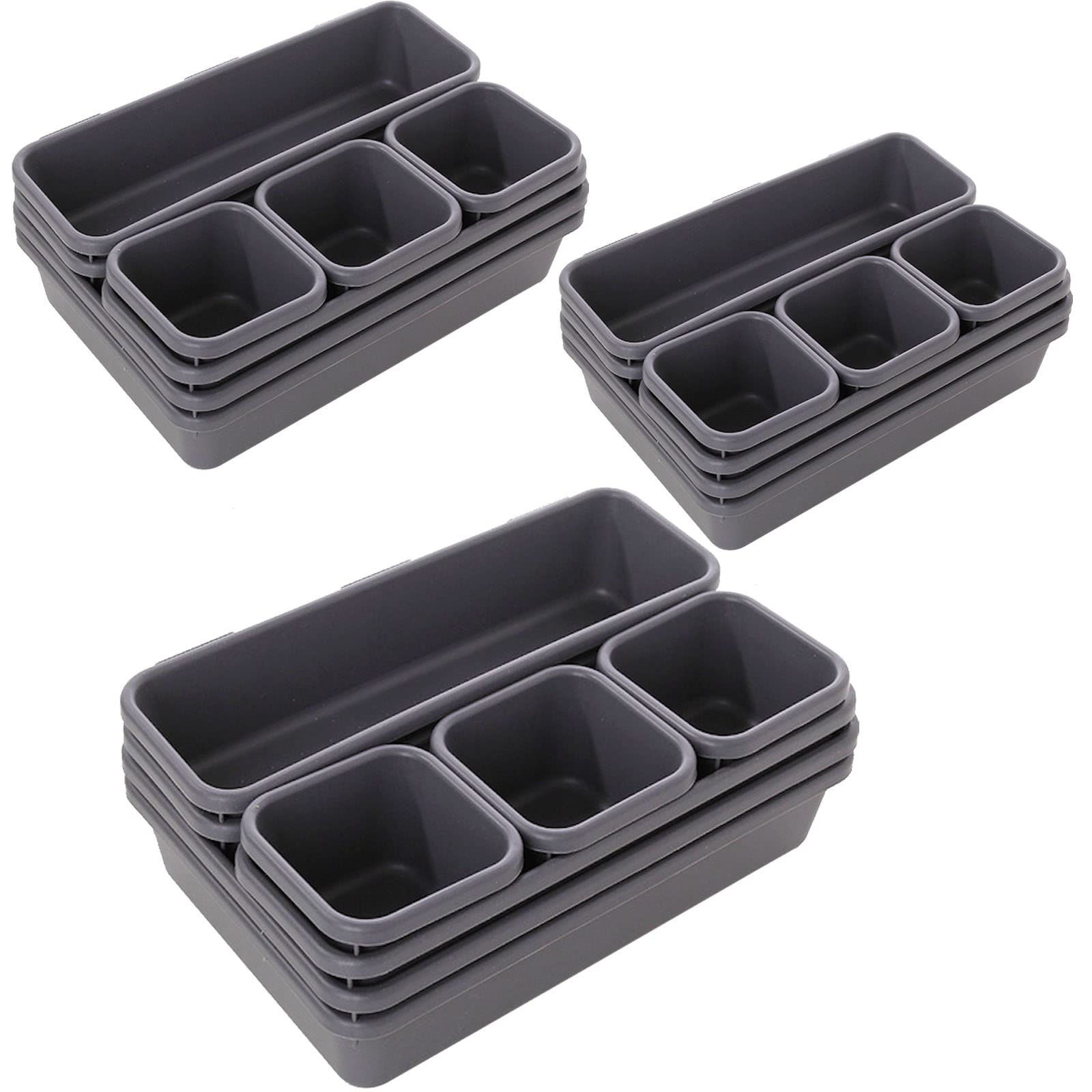 Zestaw 24 organizerów do szuflad, plastikowe, blokujące, płytkie szuflady, separatory, pojemniki do przechowywania, pojemnik do biura, łazienki, kuchni, szafki na kosmetyki