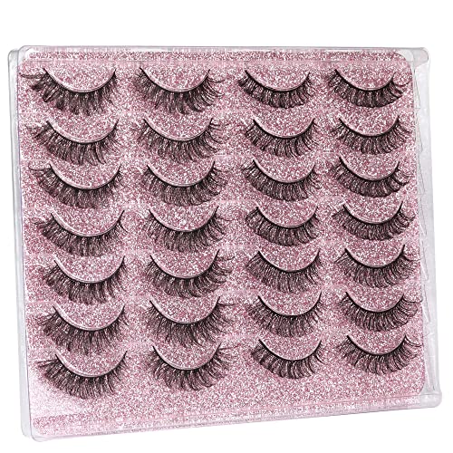 Eyelashes 15MM DD Curl Lash Strips Natural Wispy False Russian Volume Lashes Extension 14 Pairs Faux Mink Eyelashes Pack 2 Styles