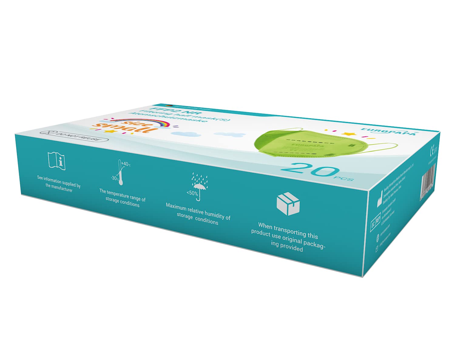 EUROPAPA 20x Maschere FFP2 S Viso Piccole Dimensioni Respiratori Igienici 5 Strati Confezionati Singolarmente