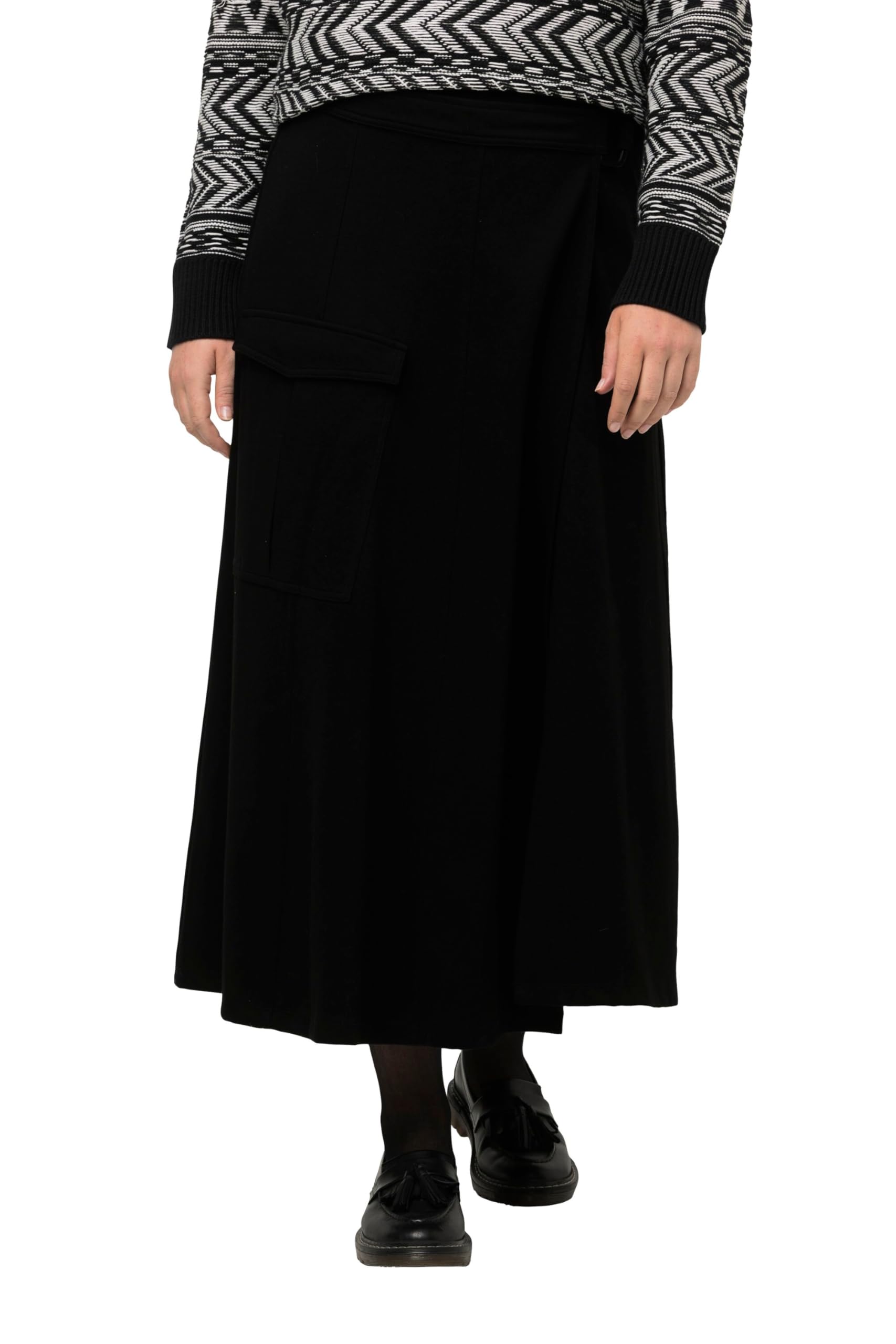 Ulla Popken Femme Grandes Tailles Jupe Portefeuille en Jersey Point de Rome, Style Militaire, Coton Bio 822148