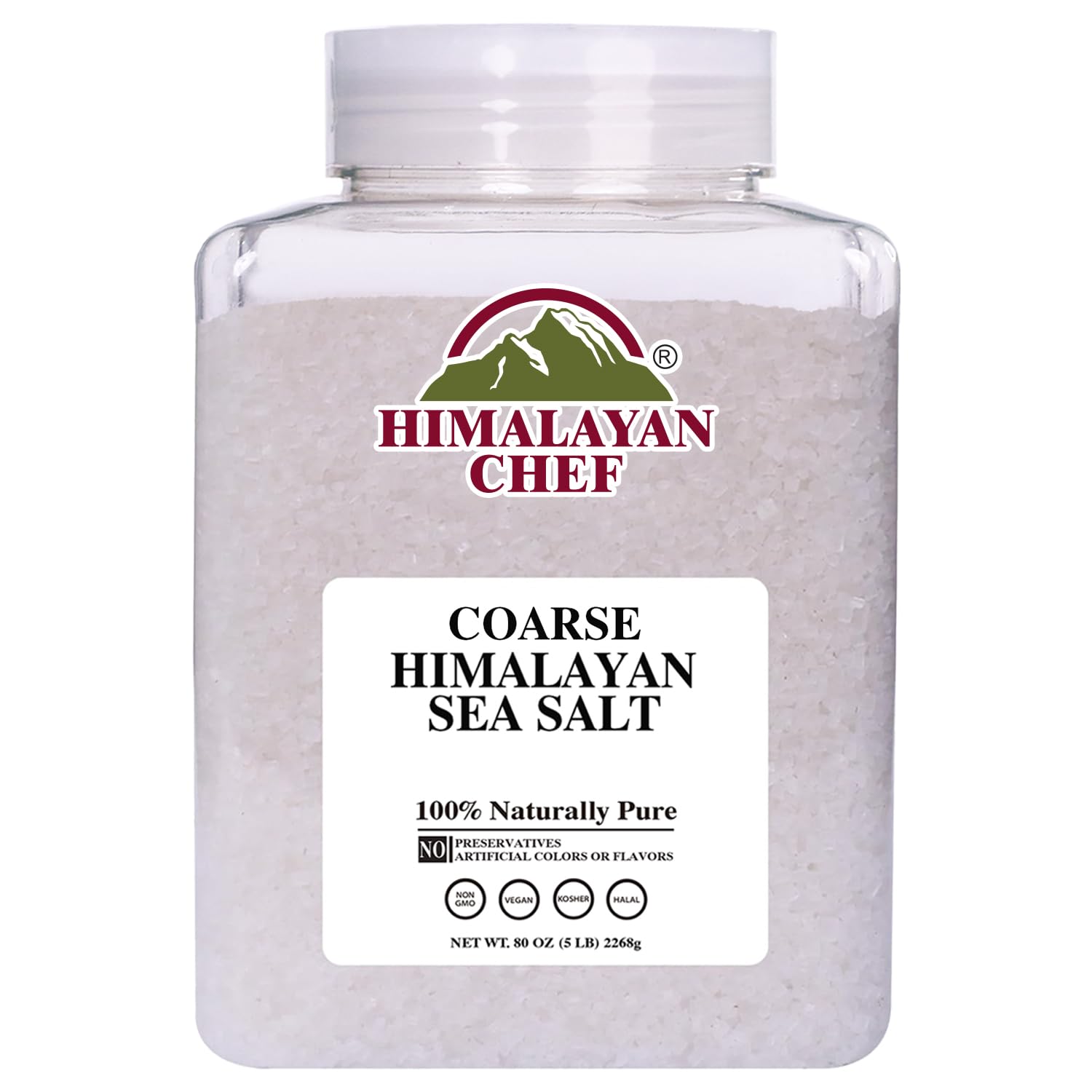 Himalayan Chef Sal de grano grueso: tarro de 5 libras para cocinar, hornear y condimentar