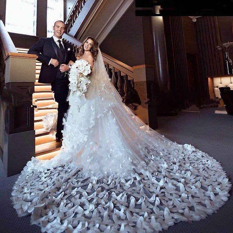 Lange 3 Meter Kant Wedding Veil Een Layer Ivoor Br... – Grandado
