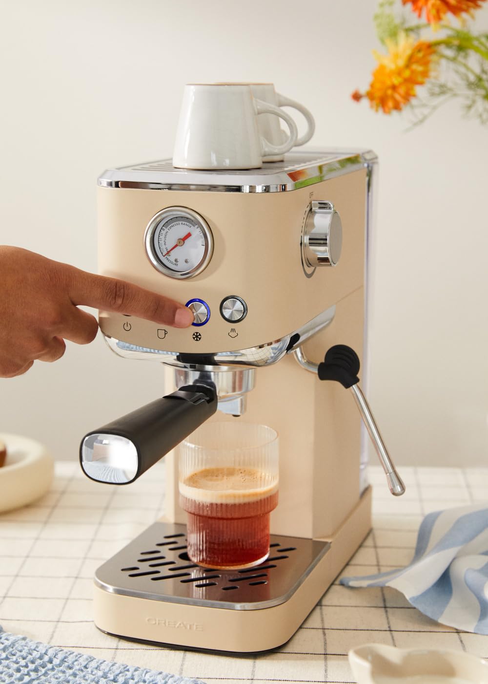 CREATE / THERA CLASSIC COMPACT/Cafetera express arena / 20 bares, semiatuomática, función café frío, brazo doble salida, depósito 1,2L, café molido y monodosis ESE 55mm, con vaporizador, 1350W