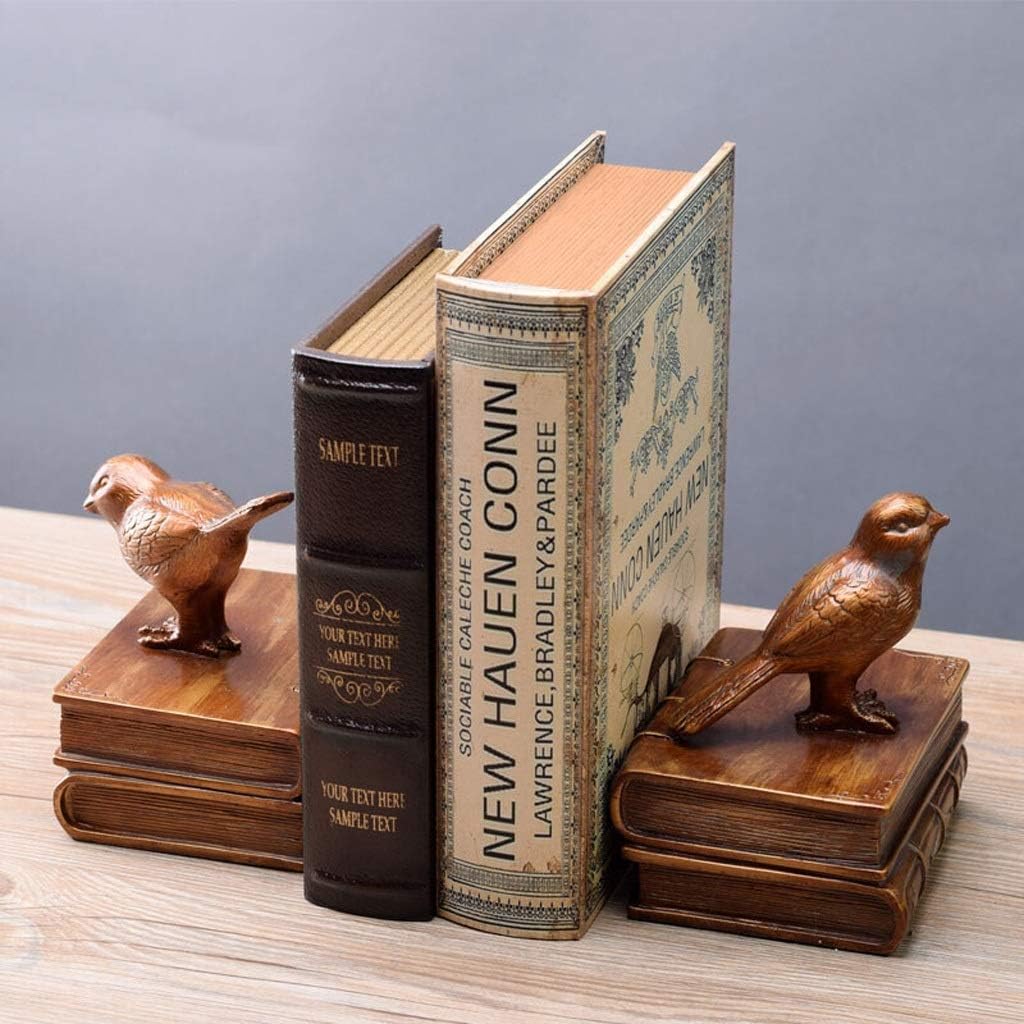Bookends Nonskid Bookends Resin Bird Bookends Decorative bookend Retro Painted Finished Tabletop Home Decor Creative Birthday Present Pair Bookends Decorative (Color : Brass)