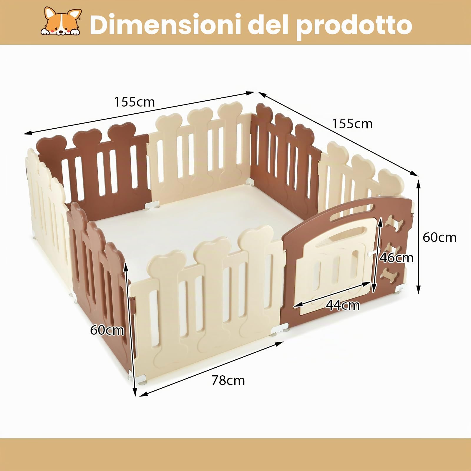 COSTWAY 8 pannelli box per cani, beccuccio per cuccioli, altezza 60 cm, con porta, resistente alle intemperie per casa e giardino, in plastica HDPE