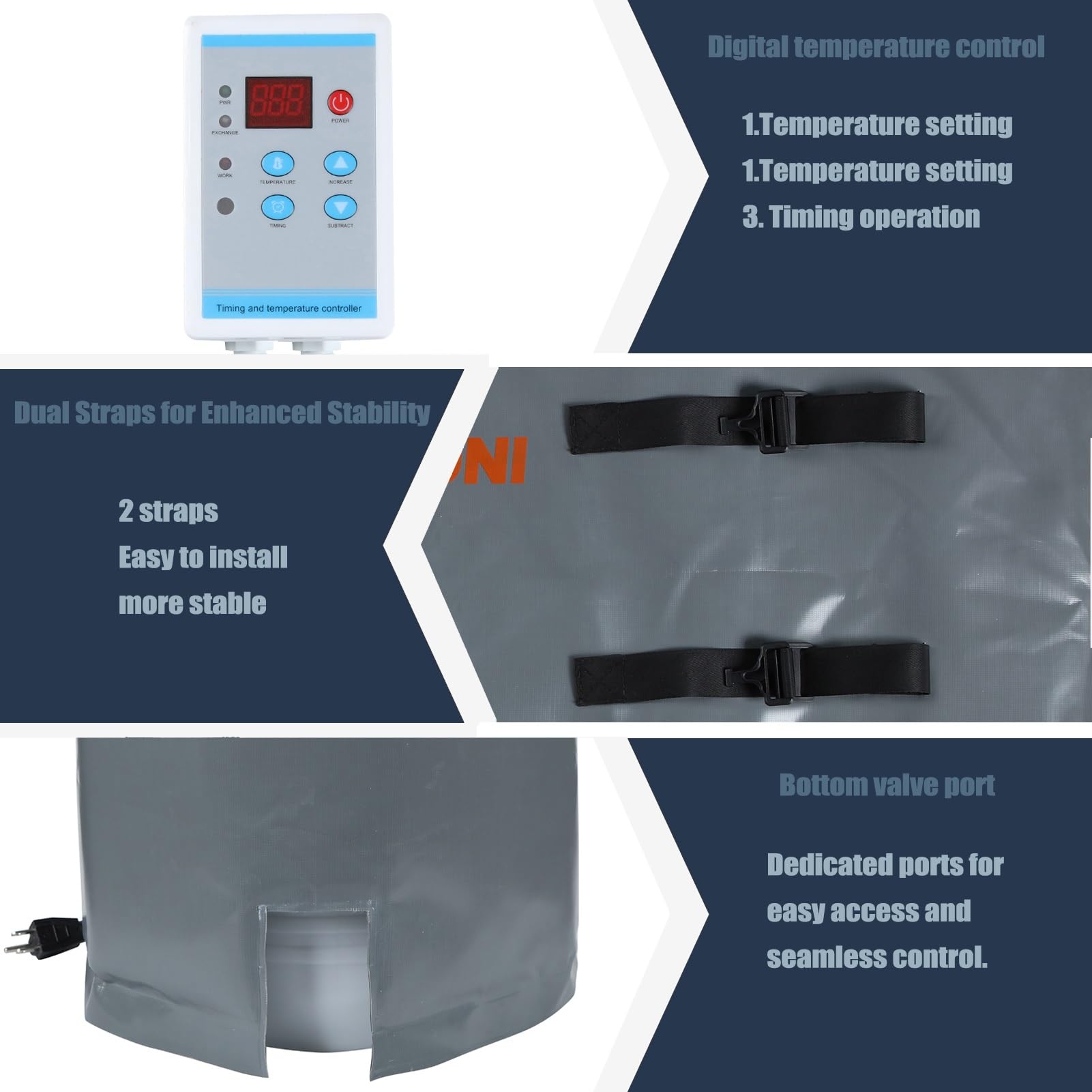 TOGXFUNI 5 Gal Barrel Heater, Honey Heater with Instructions, A Pair of Gloves 120V 260W Fixed Internal Thermostat Max Temp 160?, for Insulated Pail Band Heater with Gate Valve (Color : Gray)