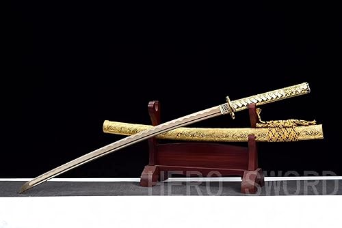 Miniatura 9 de Espada samurái japonesa auténtica hecha a mano de acero de alto carbono 1095 de espiga completa real afilada dragón Katana Cool Sword lista para