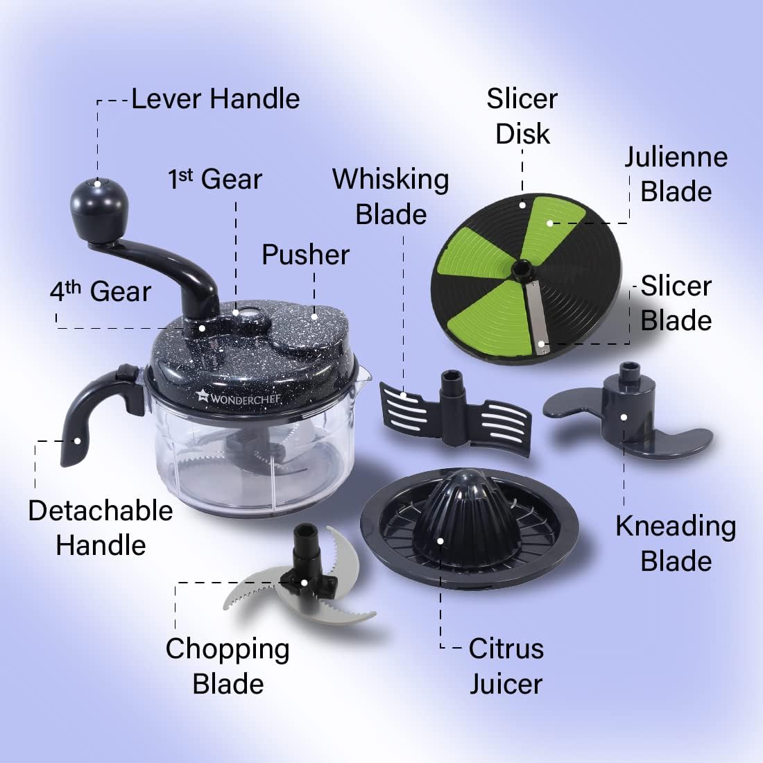 Wonderchef Turbo Dual Speed Food Processor, Multi-Purpose, High Speed, Chop Vegetables, Julienne, Whisk, Slice, Mince, Knead Atta, Blend Juices
