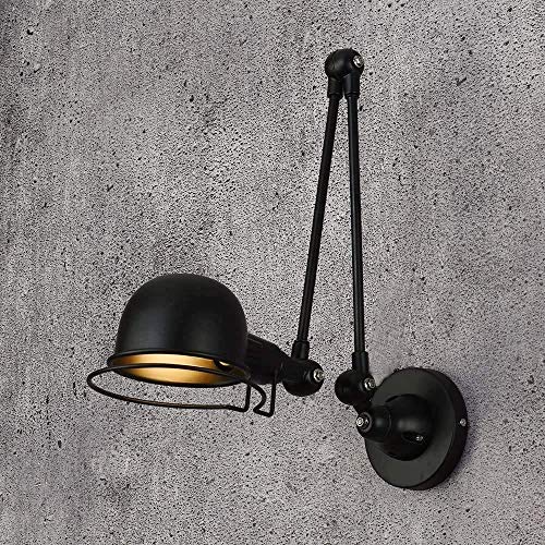 QIByING Retro Country Wall Lamps Set Adjustable Swing Arm Industrial E27 Wall Sconce Fixture Antique Black Vintage Plug in Wall Lights for Loft Restaurant Study Office