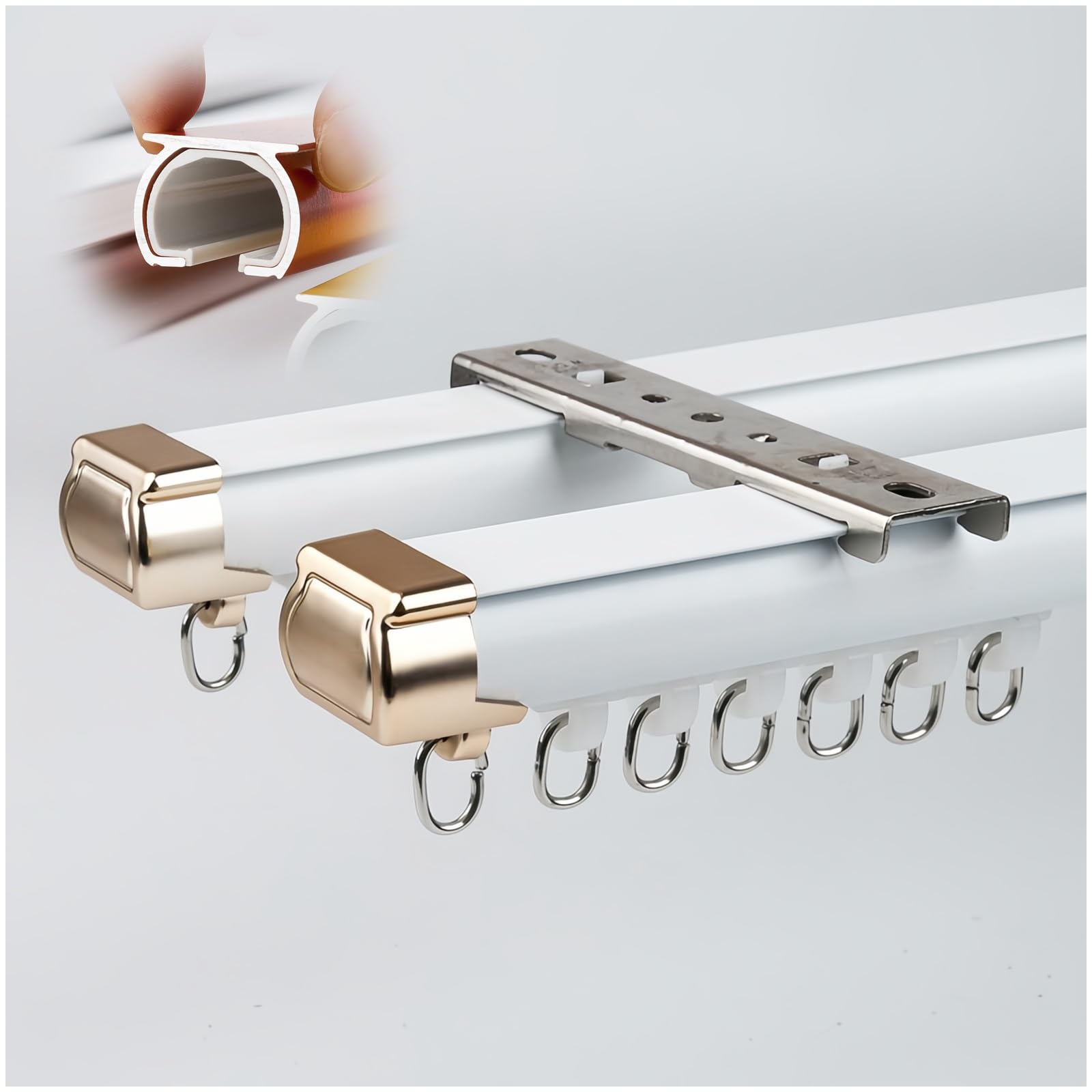 swish curtain track, Double Curtain Track for Bay Windows Room Divider Rail with Mute Rollers Heavy Duty Ceiling for Curtains Red 1.9m/6.23FT, .25m(White,6m/19.7FT(4 * 1.5m))