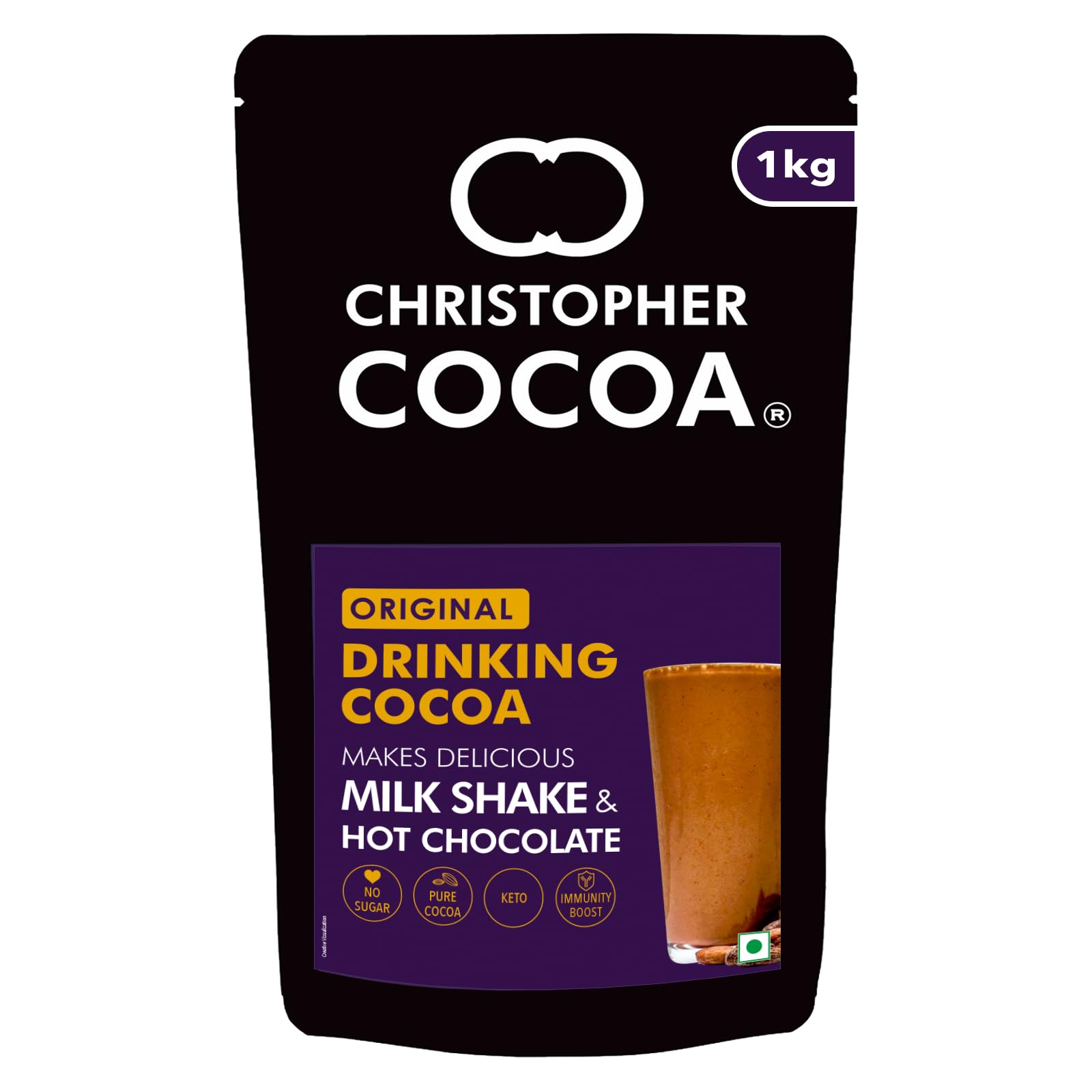 Christopher Cocoa, Drinking Chocolate Cocoa Powder, Dark No Sugar