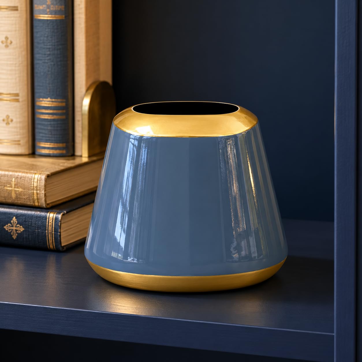 Elio Dual Tone Iron Vase for Home Decor | 5 Inch Steel Blue Gold Vase | Modern Flower Vase for Pampas Grass, Dried Flowers, Plant, Home & Office Decor | Gifting Item (5 Inch/12 cm)-image-27