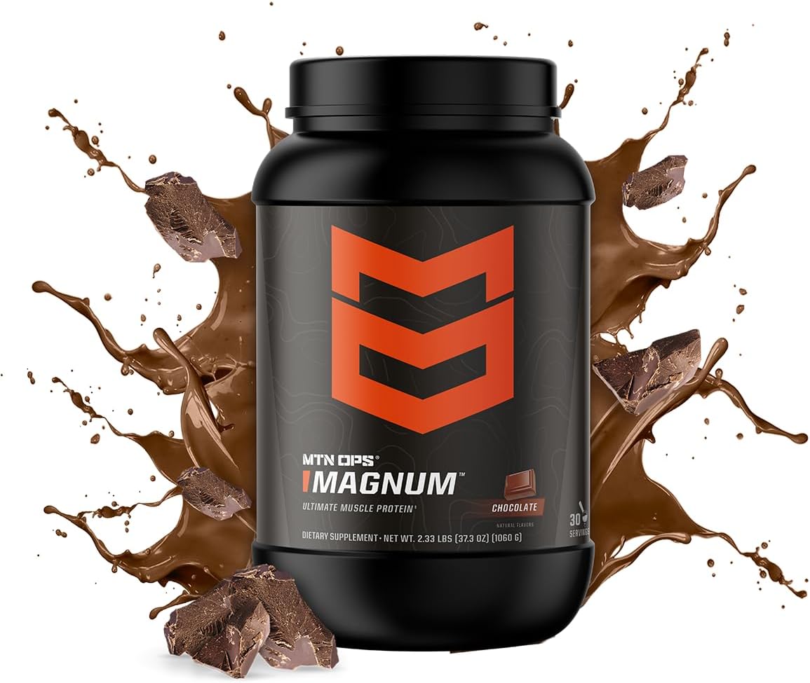 MTN OPS Magnum Chocolate Protein Powder, 23g of Whey Isolate Protein & Milk Protein with BCAAs, Zero Sugar & Gluten Free, 30-Servings