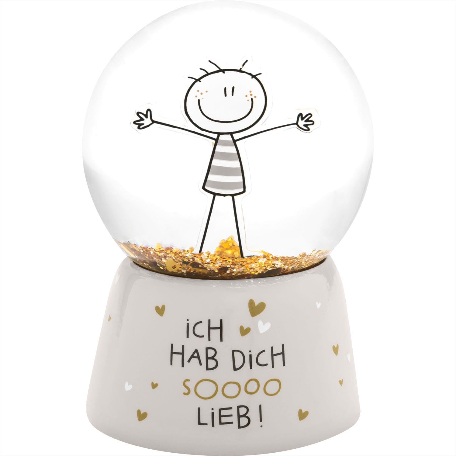 H:PPY Life 74493 Dream Globe with Motif "Hab Dich so lieb" | Snow Globe for Shaking, Polyresin, Height 6.5 cm, Gift for Birthday, Friendship