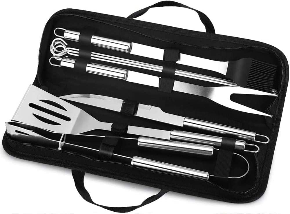 Kit Barbecue Acier Inoxydable 9 Pièces avec Boîte de Rangement