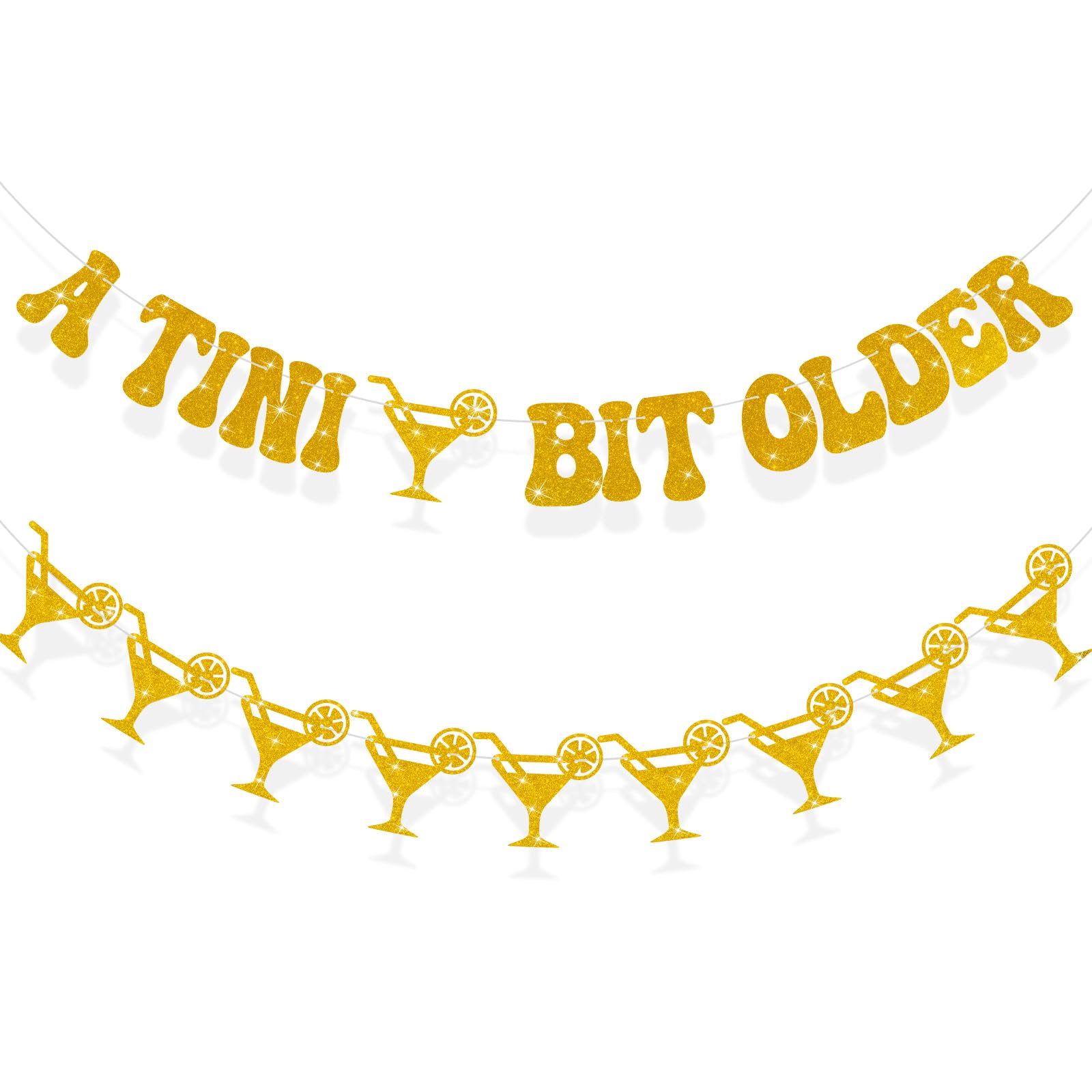Breling A Tini Bit Older Banner 20 ft Pre-Strung A Tini Bit Older Garland Banner Martini Birthday Party Decorations Glitter A Tini Bit Older Martini Bar Party Decor Supplies(Gold)