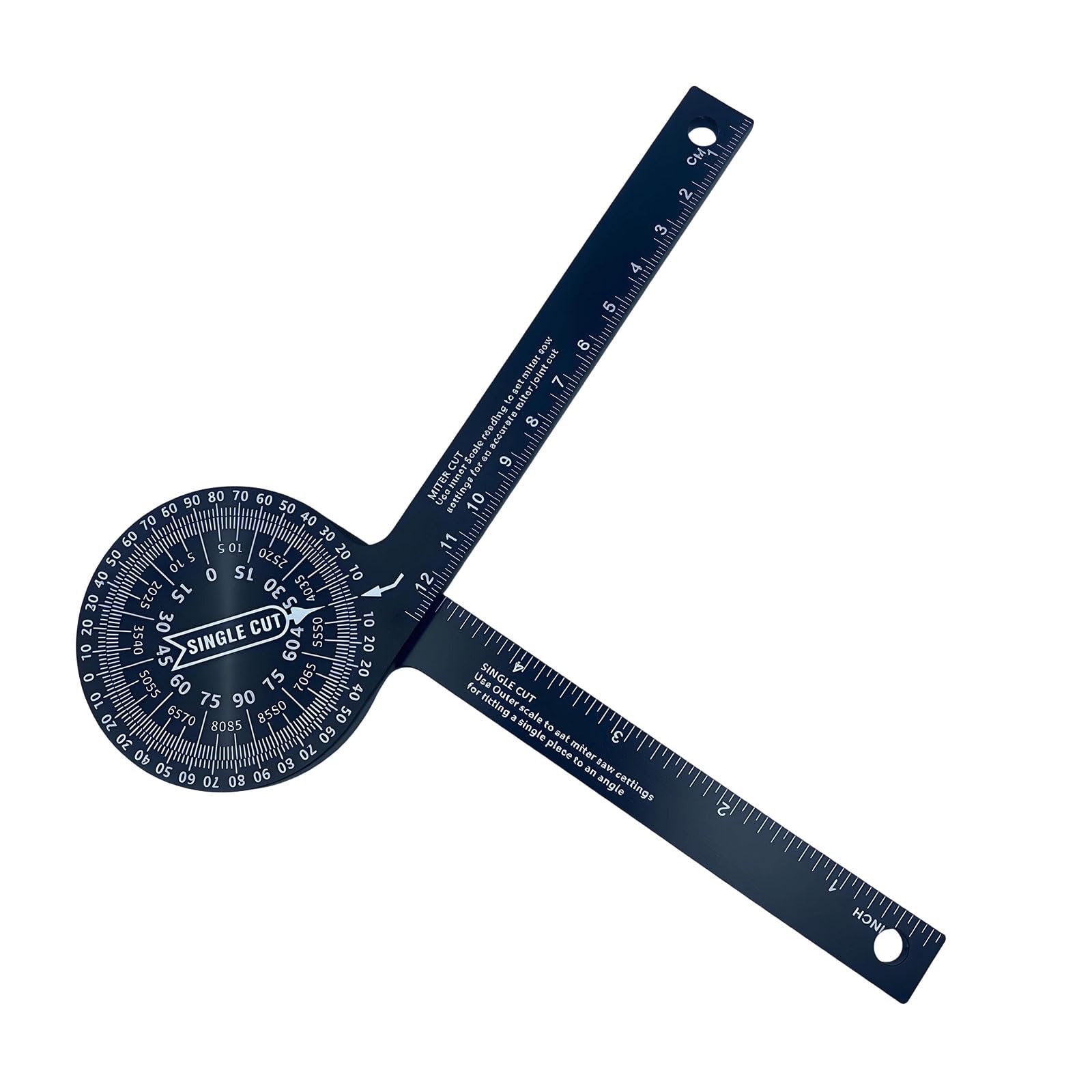 Miter Saw Protractor, Aluminium Angle Finder with 360° Rotating Arm, Dual-Scale for Single & Miter Cut, Laser-Engraved Markings, Angle Gauge for Woodworking Crown Moulding Pipe Measuring (Black)