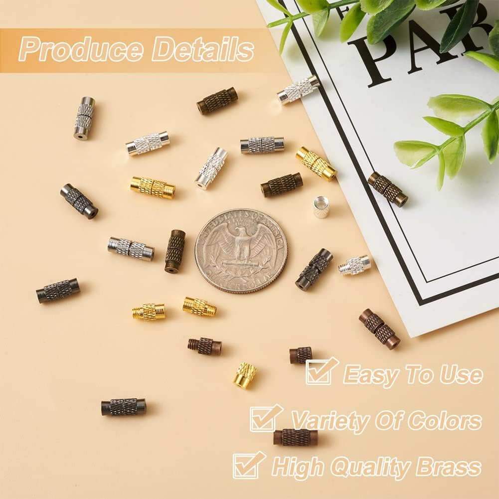 KISSITTY 120Sets Column Brass Screw Clasps 6 Colors Barrel Clasps Jewelry End Tips Caps Screw Twist Clasps Copper Jewelry Connector Barrel Clasps 11~12x4mm for Necklace Bracelet Jewelry Making - Image 6