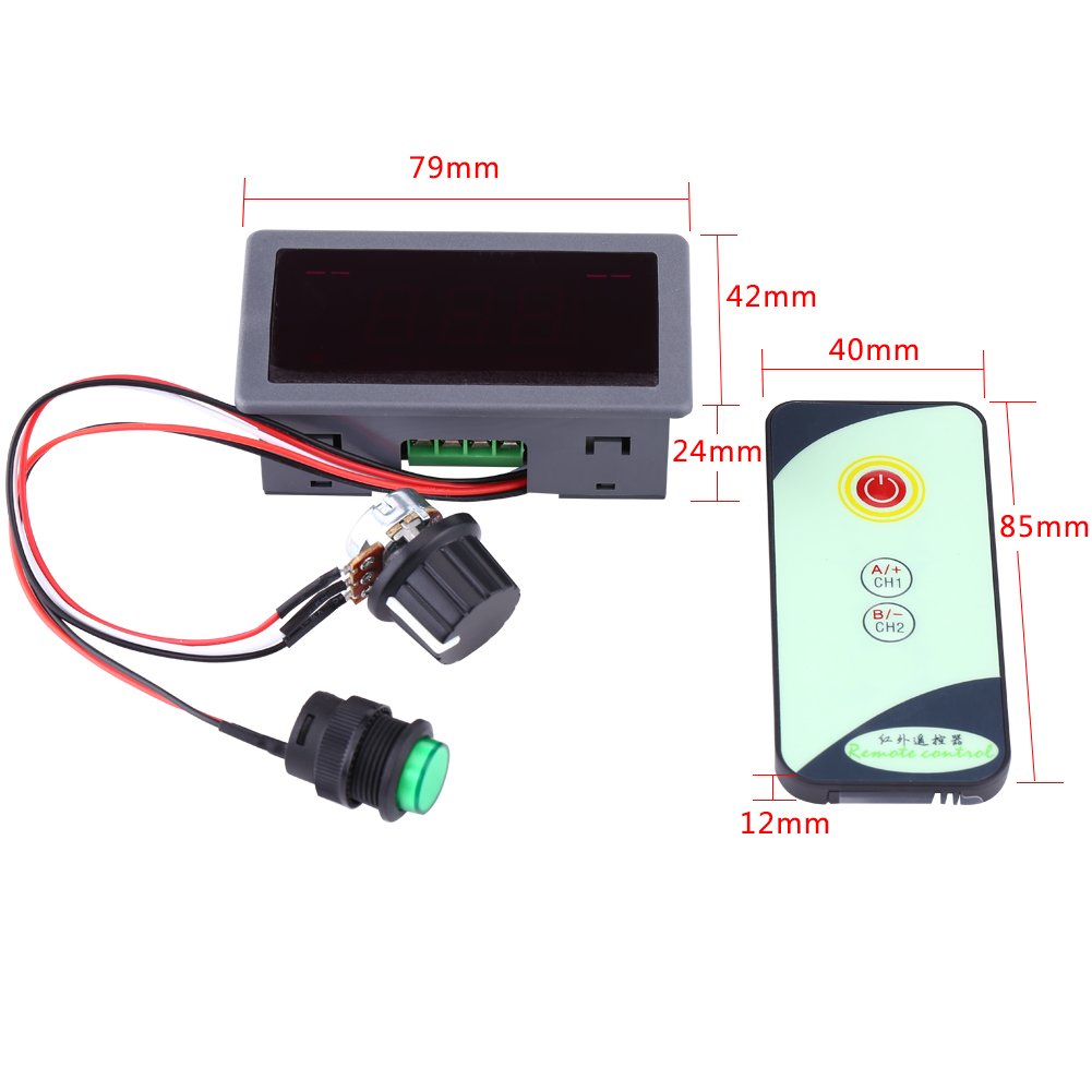 Eujgoov Regulador de Velocidad del Motor de CC con Pantalla Digital y Control Remoto IR, Controlador PWM Ajustable para Motores de 6 V, 12 V y 24 V