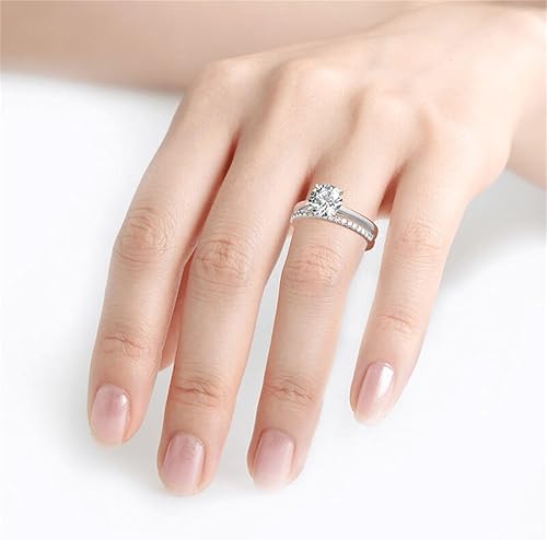 Miniatura 6 de Jeulia Juego de anillos de boda de plata esterlina de 3.5 quilates, conjunto nupcial, diseño clásico de corte redondo, joyería de promesa de