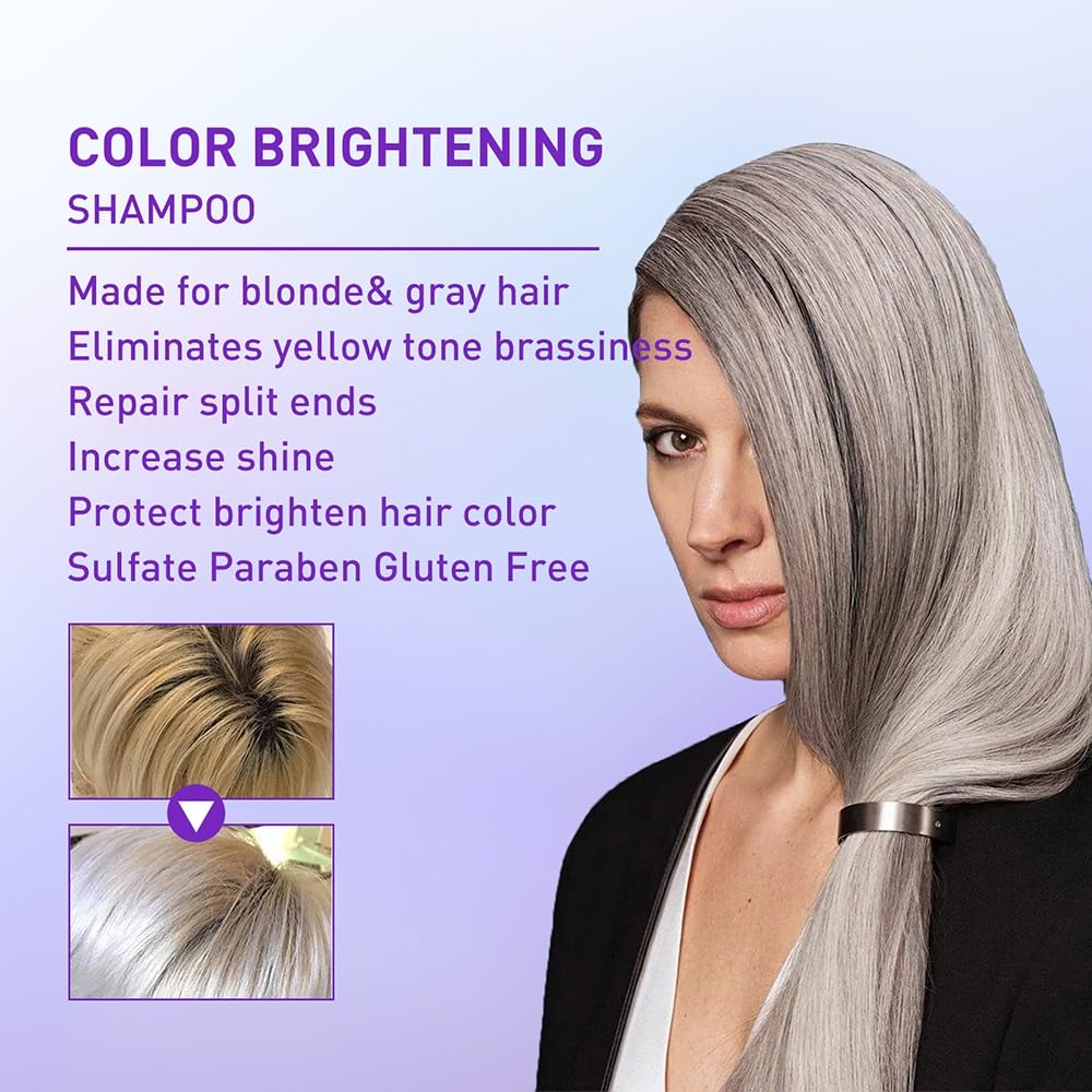 Shampoo curativo for ciocche bionde argentate decolorate, tonico detergente delicato for esaltare la tonalità e la lucentezza dei capelli freddi