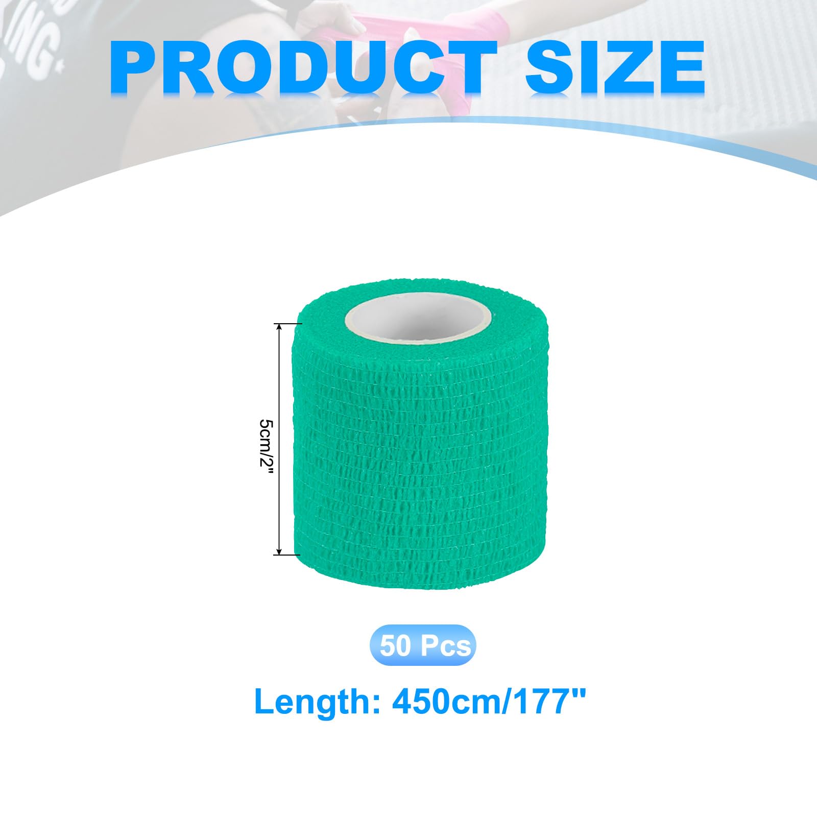 PATIKIL Vendaje autoadhesivo de 177 x 2 pulgadas, 50 unidades, cinta elástica autoadherente y transpirable para deportes, elástica, atlética, muñeca, tobillo, al aire libre, color verde