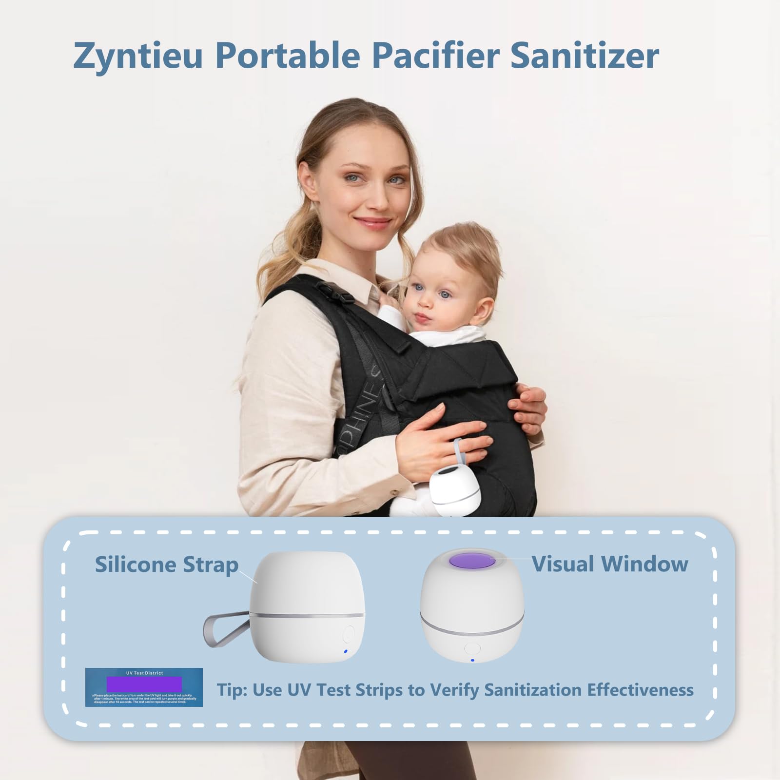 Disinfettante portatile per ciuccio, scatola disinfettante a luce UV, 99,99% pulito in 3 minuti, durata della batteria 180 min, ricaricabile USB, disinfettante per ciuccio per bambini in