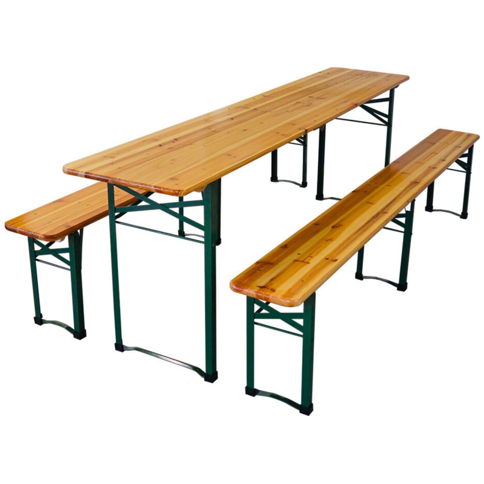 CHEFGASTRO Bierzeltgarnitur mittig klappbar 220 cm breit 3-teilig 1x Tisch 2X Bierbank, lackiertes Holz inkl. 16x Bodenschoner aus Kunststoff Biertischgarnitur Festzeltgarnitur Gartenmöbel-Set