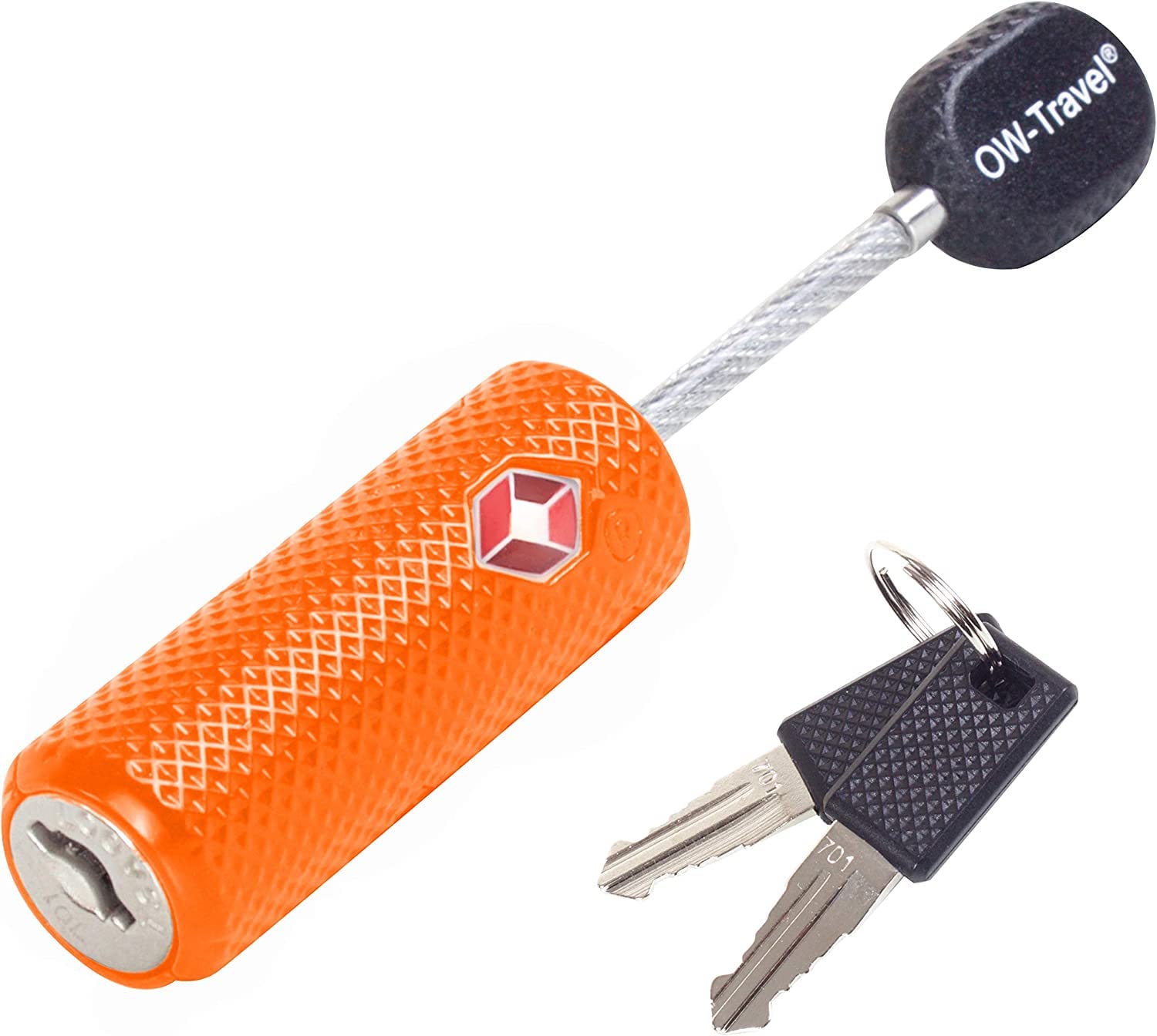 OW-Travel TSA Approved Luggage Locks with Keys (1 Pack Orange) Zinc Alloy Suitcase Locks Luggage with Wire Lock. Luggage Cable Lock: TSA Travel Padlock, Backpack Lock, Tent Lock, Suitcase Padlocks
