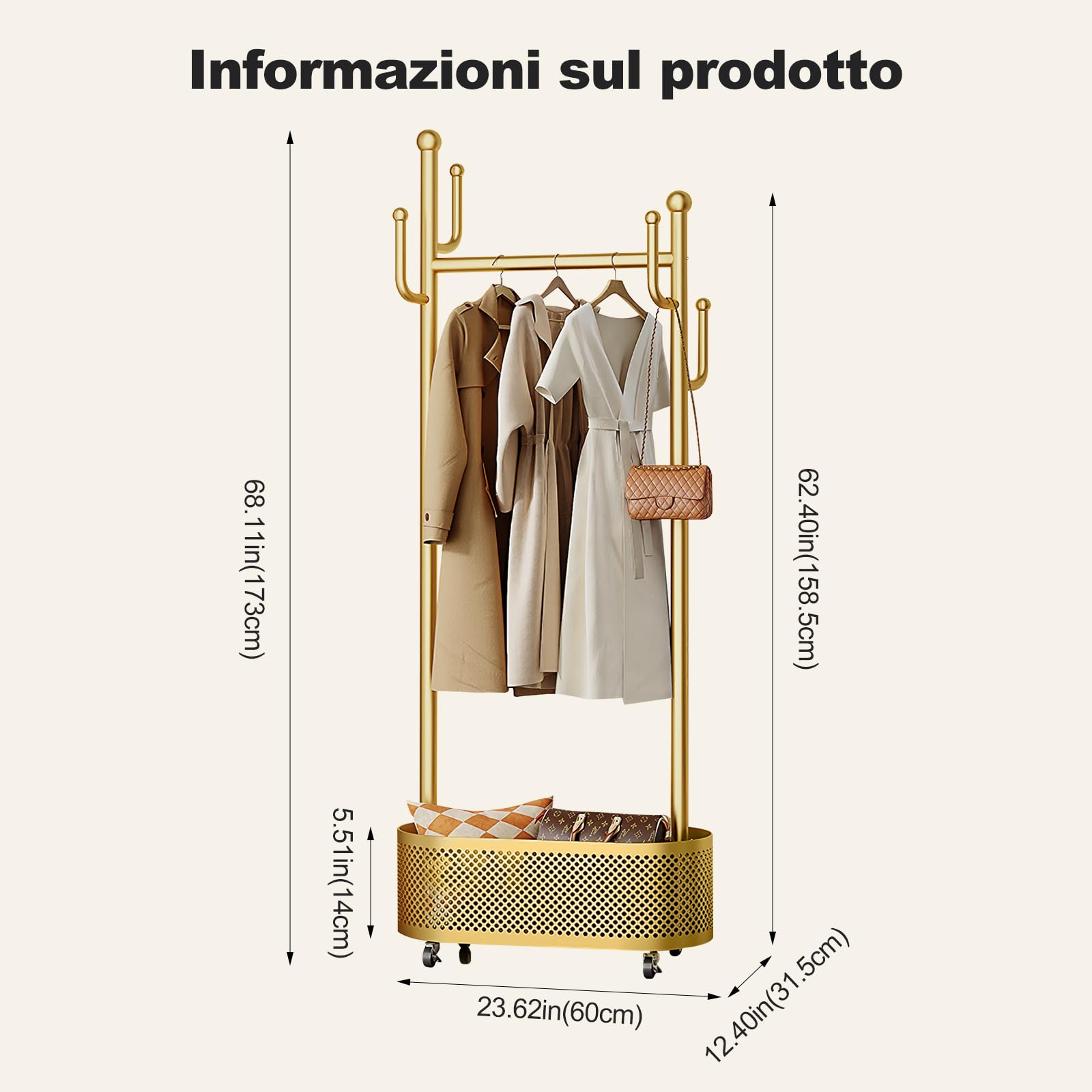 Ergocar Supporto Per Cappotto,Una Griglia Con Cappello Con Un Cesto, Design Multinimale. Può Muoversi Stabile a 360 °, Adatto Per Il Posizionamento a Letto, Soggiorno e Portico