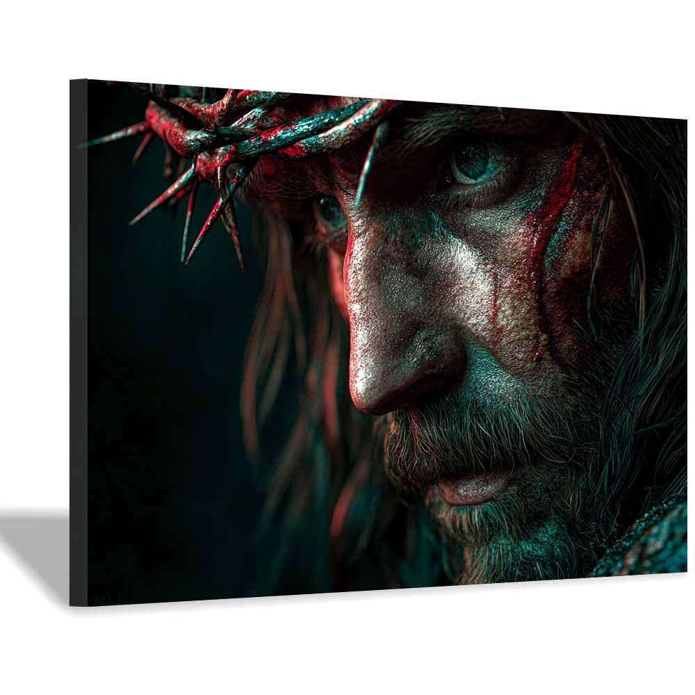 ZAMAEIU Christ Religions Canvas Wall Decor Wearing a crown of thorns Modern Abstract Religious Posters Prints for Living Room Bedroom Church Home Decoration(black)-80x120cm Framed