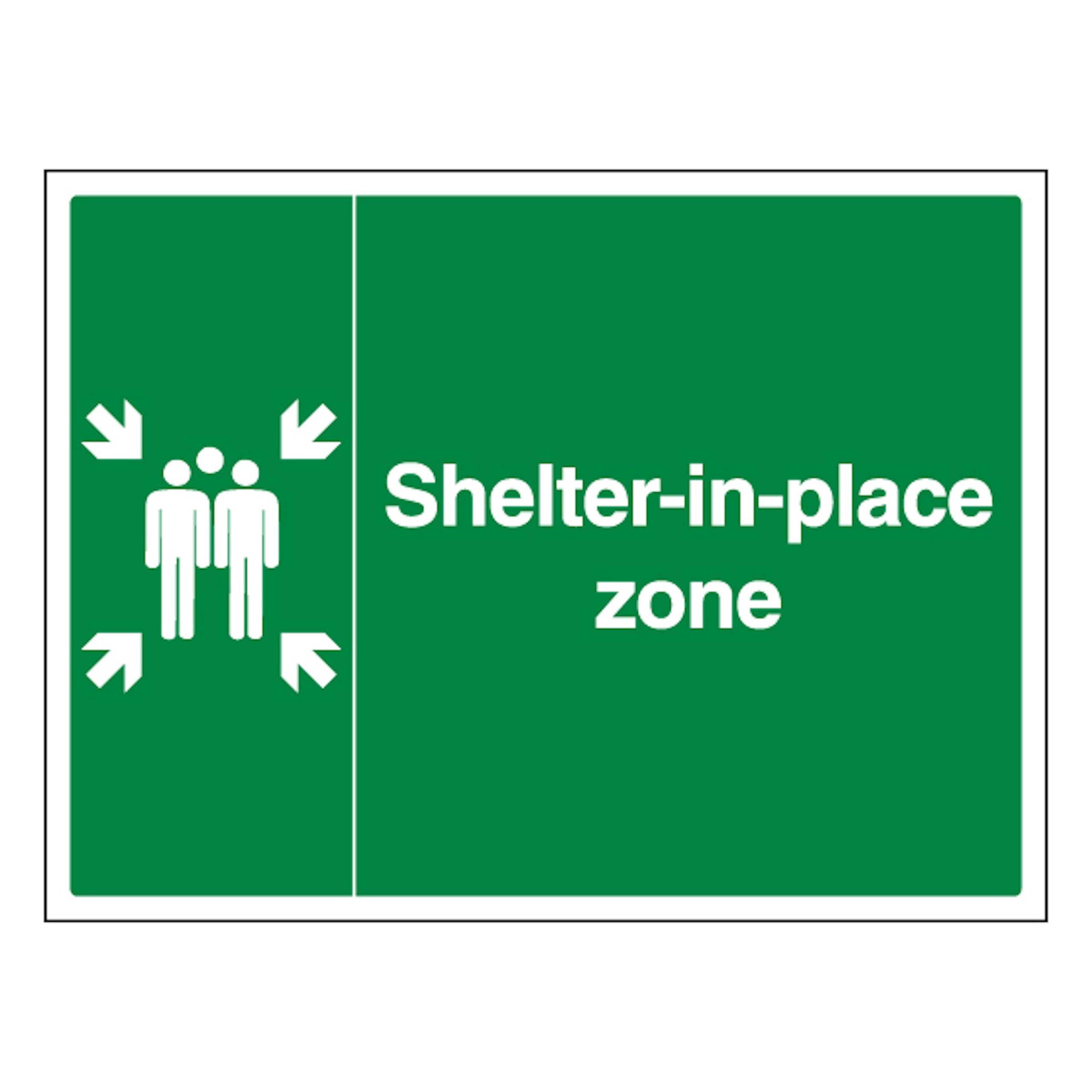 V Safety Shelter-In-Place Zone with Family 300 x 200 mm - 1mm Rigid Plastic Safety Sign