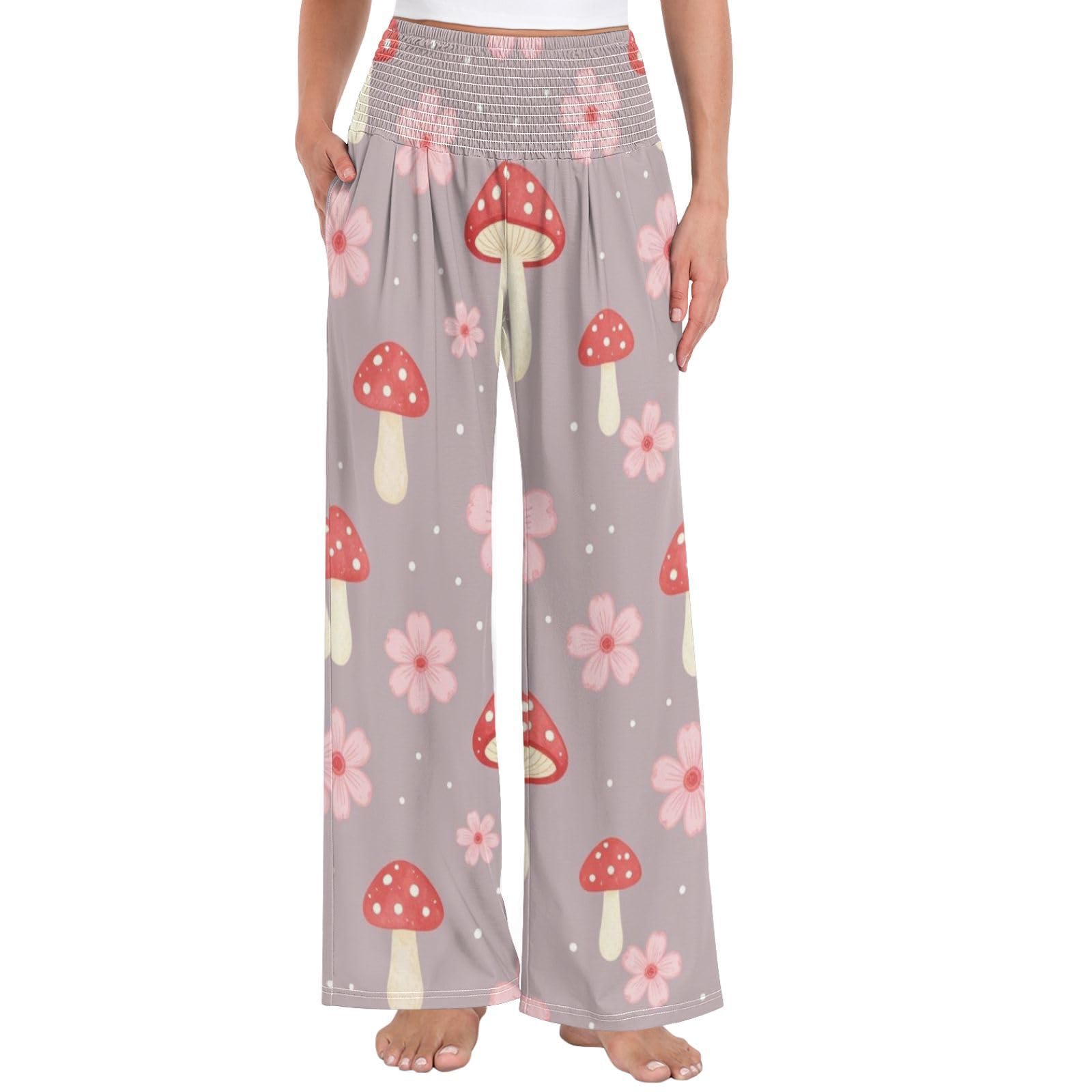 Mushroom Fly - Pantalones de pierna ancha para mujer, ligeros, elásticos, informales, ropa de descanso