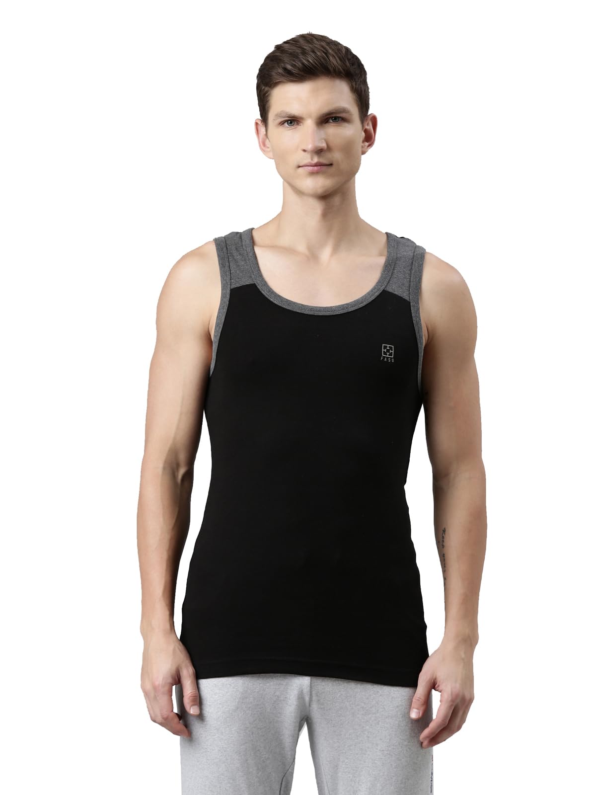 Men's Cotton Stretch Vest | Contrast Shoulder Panels | Soft & Breathable Sleeveless | Comfort Fit | Casual & Gym Wear-image-1