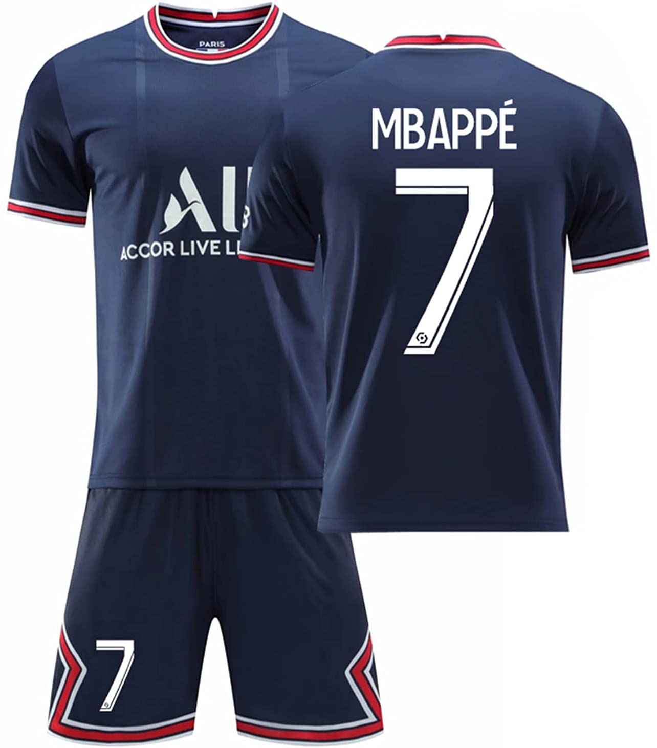 FJHSoccer Suit Football Jersey, 7 (Mbappe), Men`s And Boy`s Soccer Jersey Set, Football Uniform, Adult And Kids Football T-shirt Shorts Kit