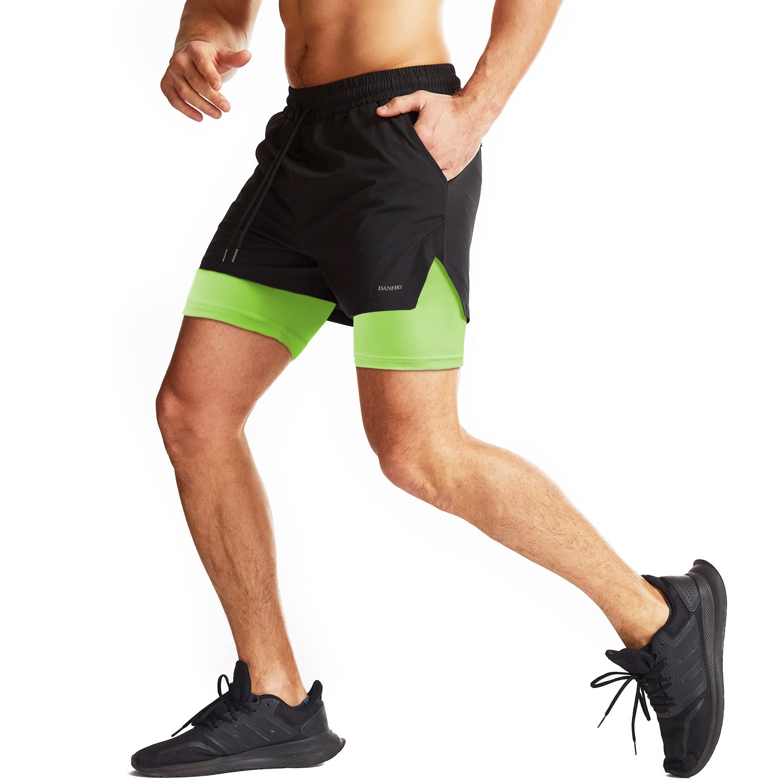 Danfiki Pantaloncini Sportivi da Uomo Running Shorts Asciugatura Rapida con Tasca per Jogging Tennis Fitness Allenamento 2 in 1