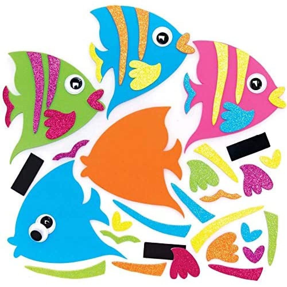 Baker Ross FE254 Tropical Fish Mix & Match Magnet Kits - Pack of 8, Magnets for Kids, Fridge Magnet for Children, Make Your Own Magnets Craft Kit