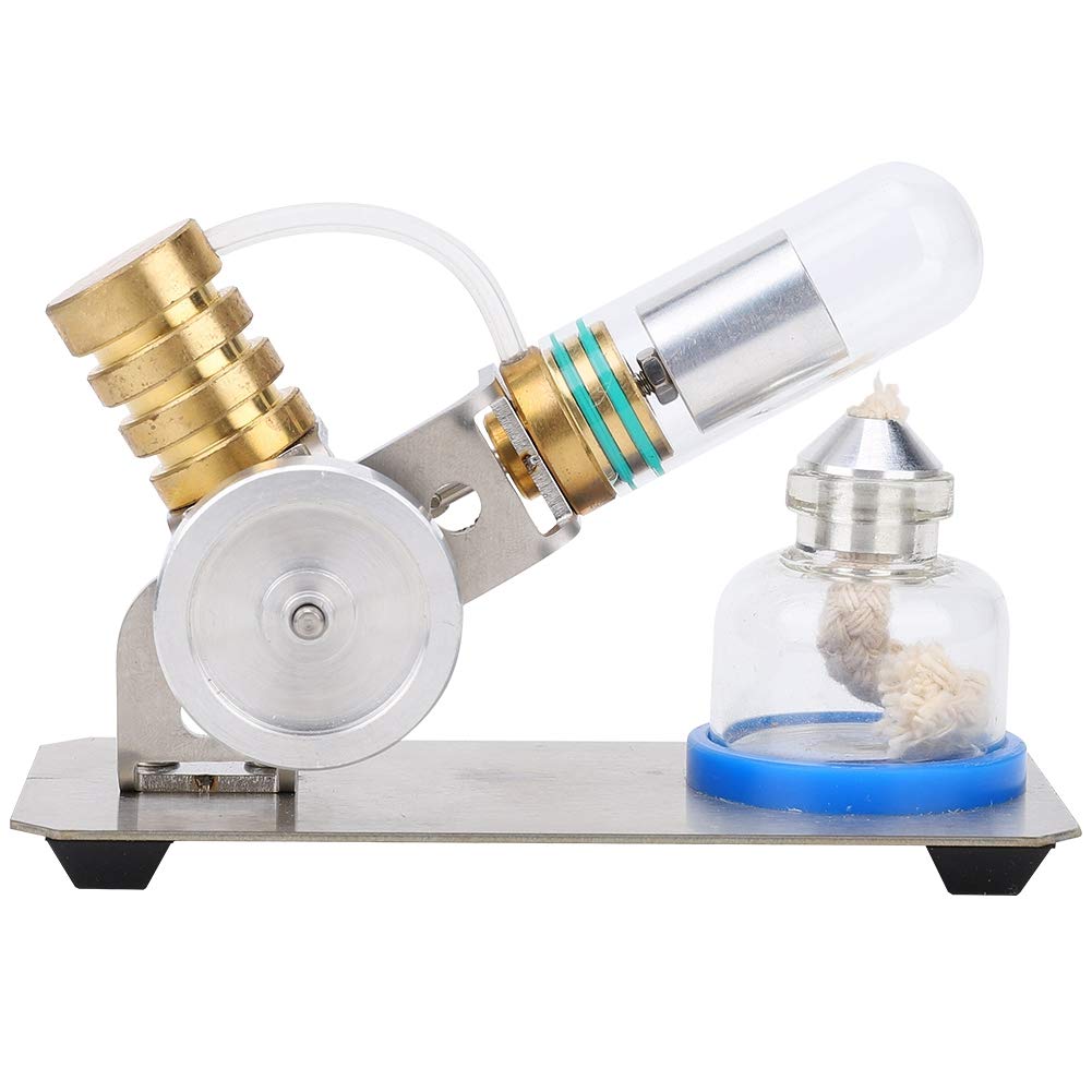 Zerodis V-Typ-Stirlingmotor-Modell, Externer Verbrennungsmotor, Physik-Experiment, Lernspielzeug-Set mit Alkohollampe für den Unterricht, DIY-Bootsmodell