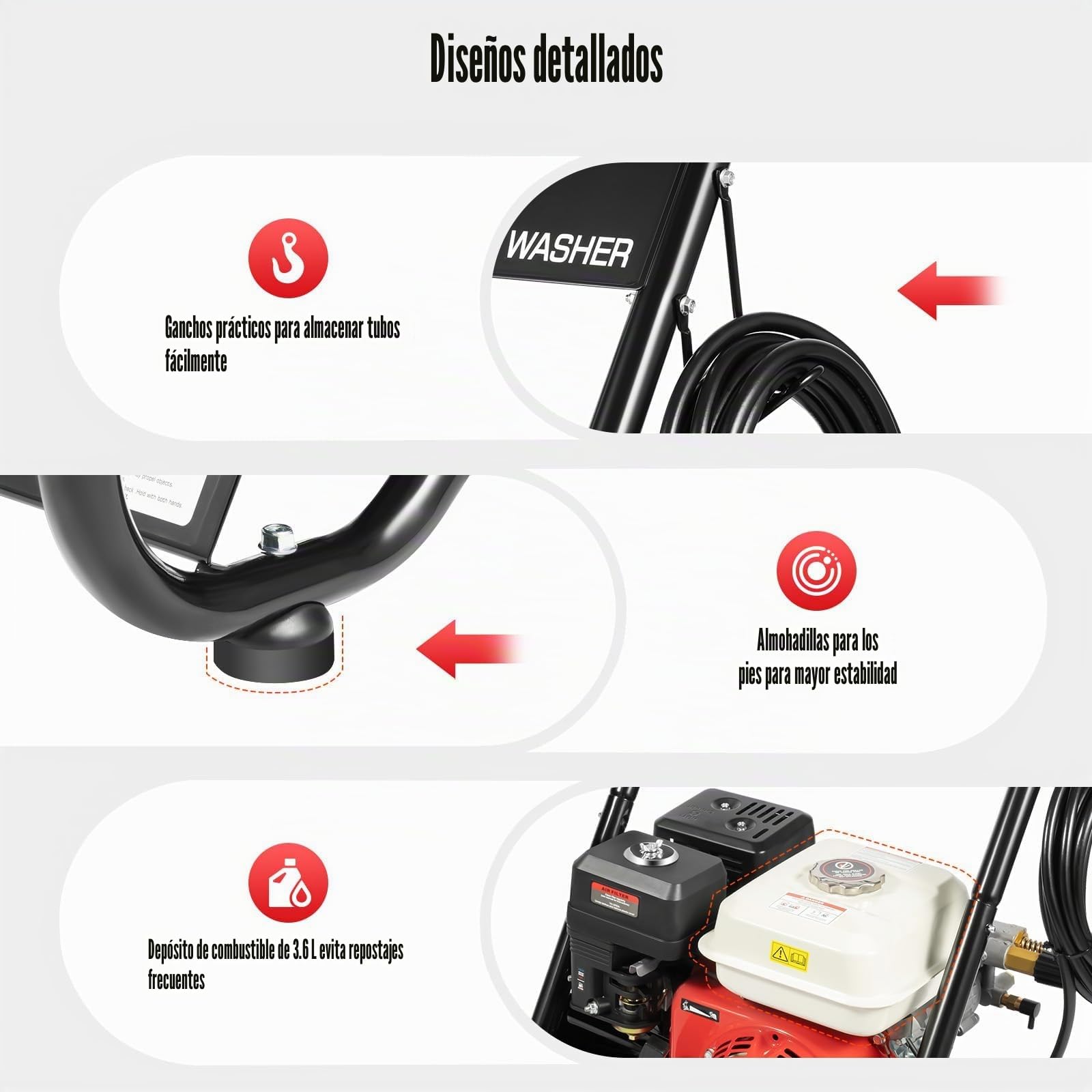 7.5HP Gasolina Hidrolimpiadora de 4 Tiempos, monocilindro, refrigeración por Aire, Gasolina para casa y Coches, Suciedad Ligera en Bicicletas, Vallas de jardín, Motocicletas, con Pistola de