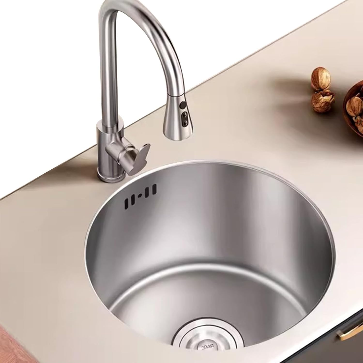 Round Sink, Kitchen Sink, Small Bar Sink, Stainless Steel Sink, Pull