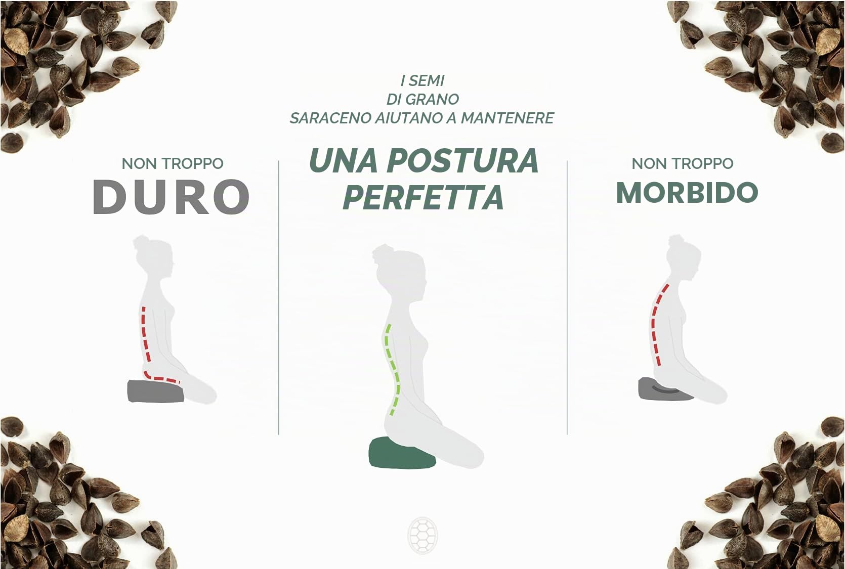 TORTUGA Meditation&Yoga - Cuscino Zafu imbottito in grano saraceno sostenibile - Design con corda - Altezza 15 cm - Fodera in cotone 100% naturale, facile da lavare, meditazione/yoga