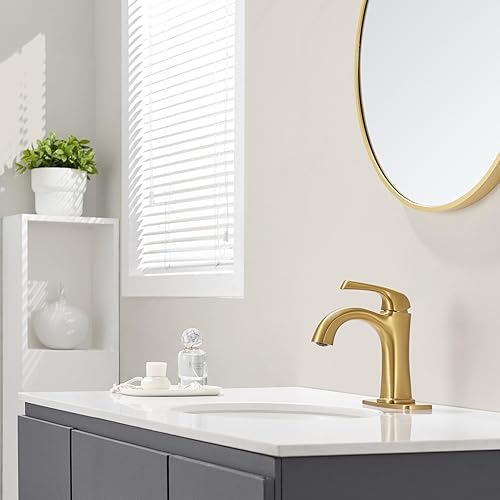 Miniatura 2 de Grifos de baño de un solo agujero de oro cepillado, grifo de lavabo de baño de latón de una sola manija para 1 o 3 agujeros, grifo de tocador con