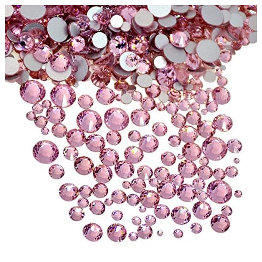 AD Beads 1440 Pieces Mixed Size No Hotfix Glue on Quality Glass Flatback Rhinestones Round Crystal Gems (22 Lt. Rose)