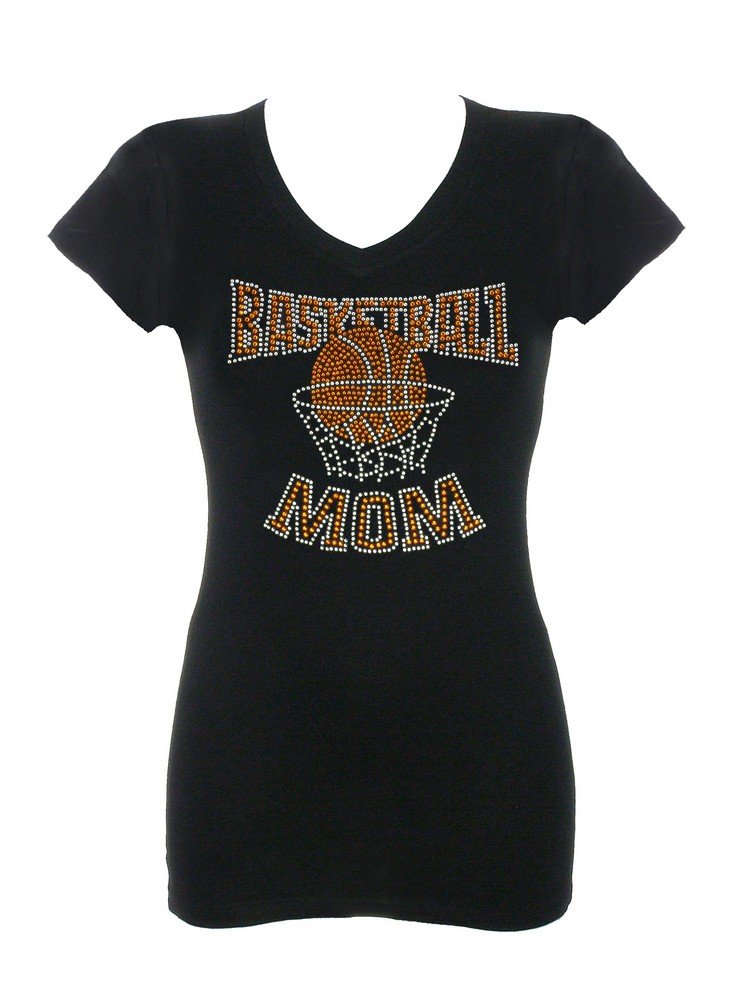 DivaDesigns Women's Basketball MOM Rhinestone T-Shirts with Hoop